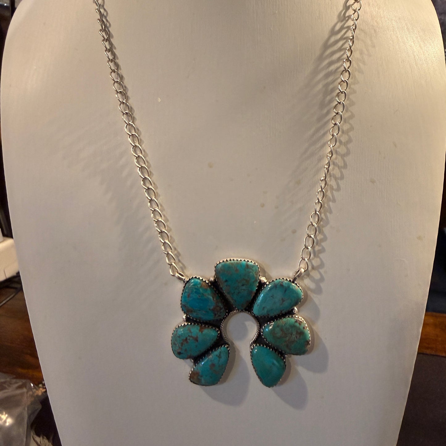 Pilot Mountain Turquoise Gemstone 20 Inch Naja Necklace in Sterling Silver Wild West Boho