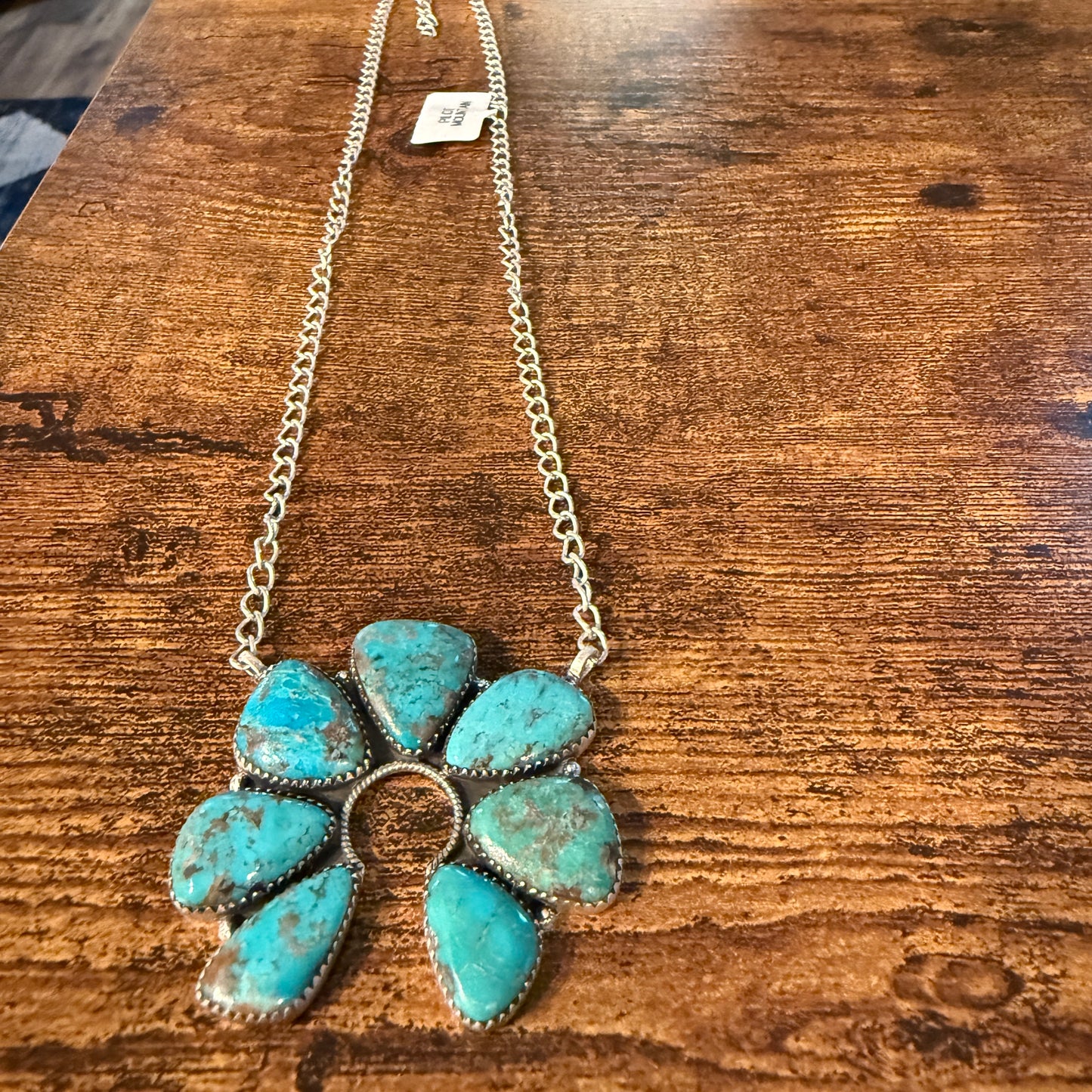 Pilot Mountain Turquoise Gemstone 20 Inch Naja Necklace in Sterling Silver Wild West Boho