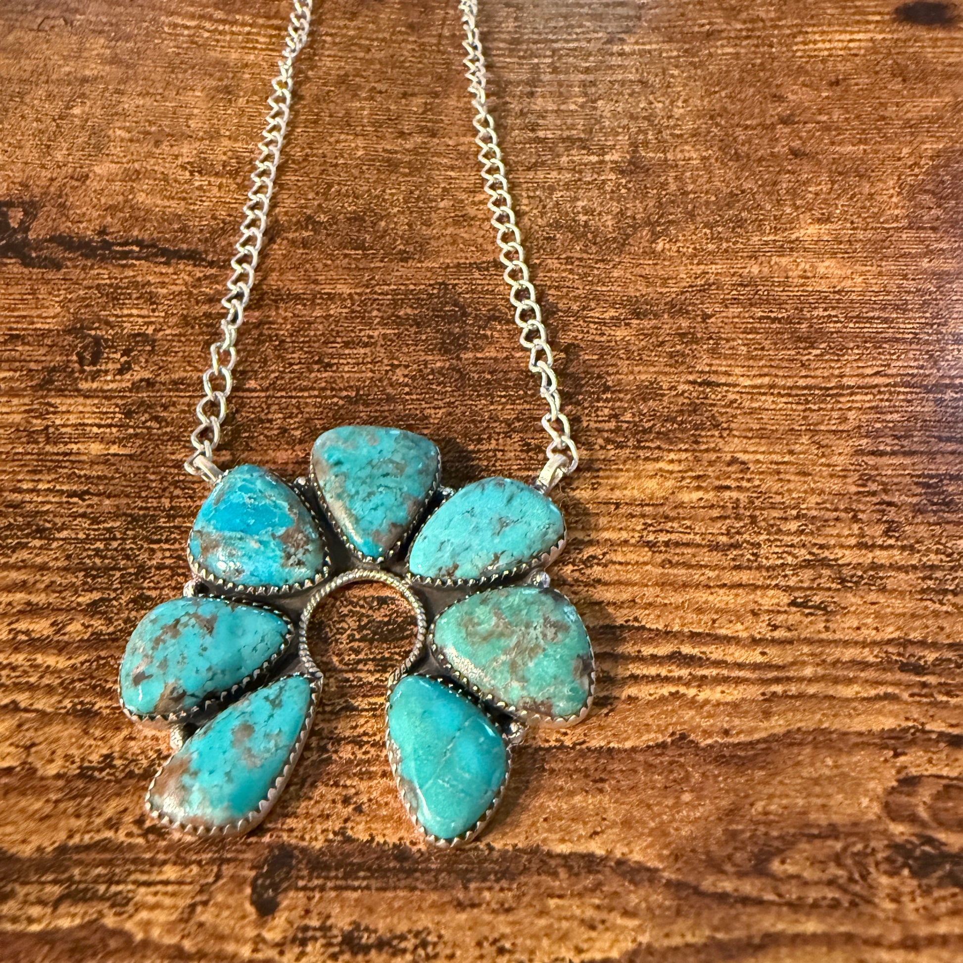 Pilot Mountain Turquoise Gemstone 20 Inch Naja Necklace in Sterling Silver Wild West Boho