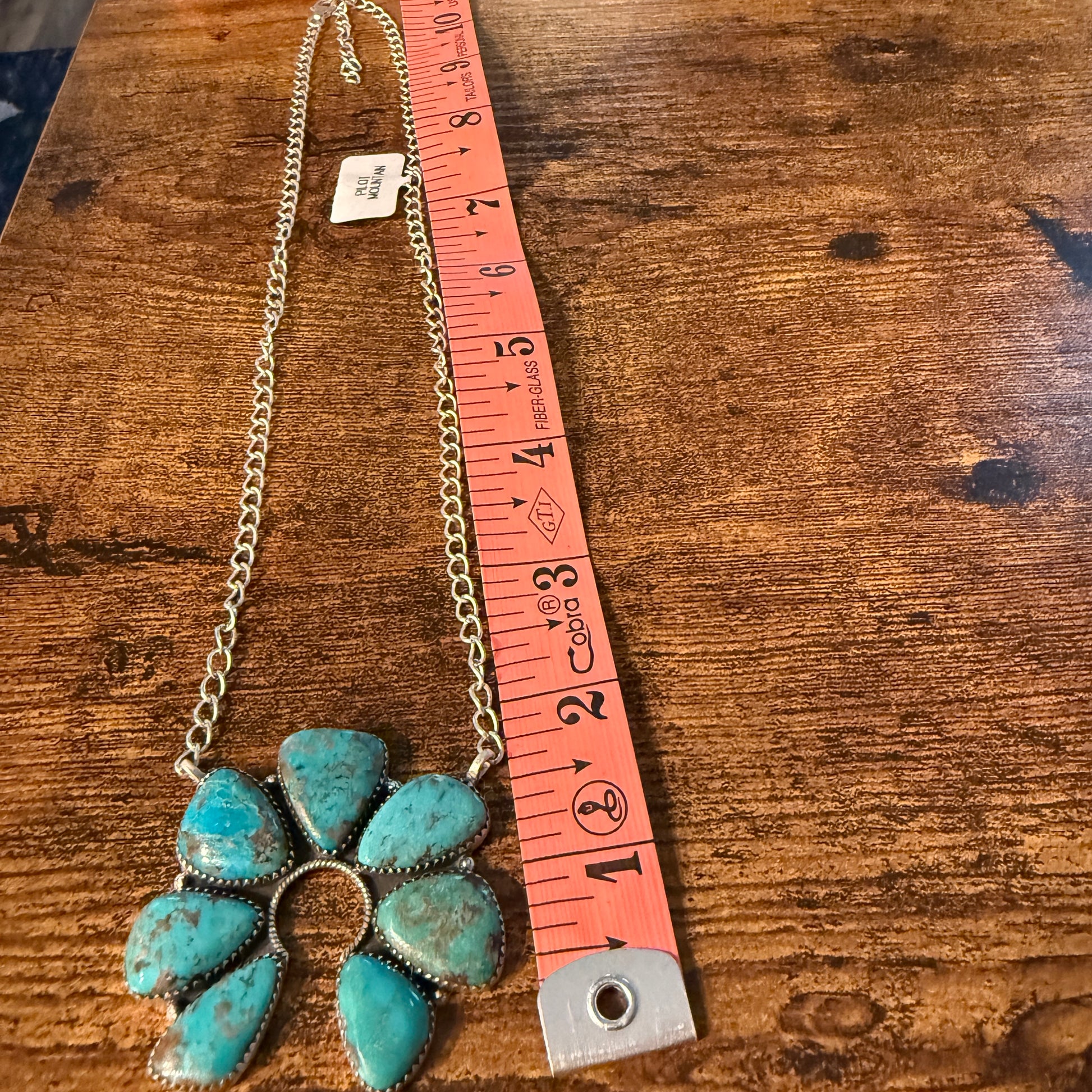 Pilot Mountain Turquoise Gemstone 20 Inch Naja Necklace in Sterling Silver Wild West Boho