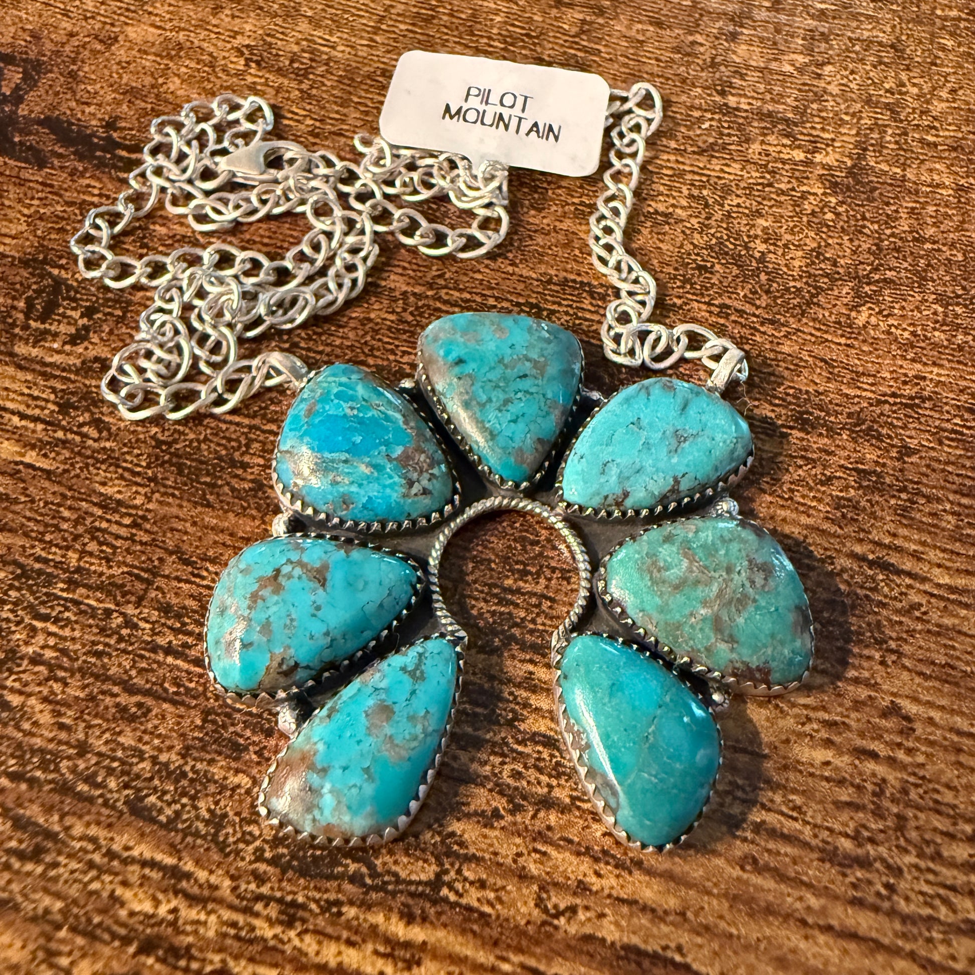 Pilot Mountain Turquoise Gemstone 20 Inch Naja Necklace in Sterling Silver Wild West Boho