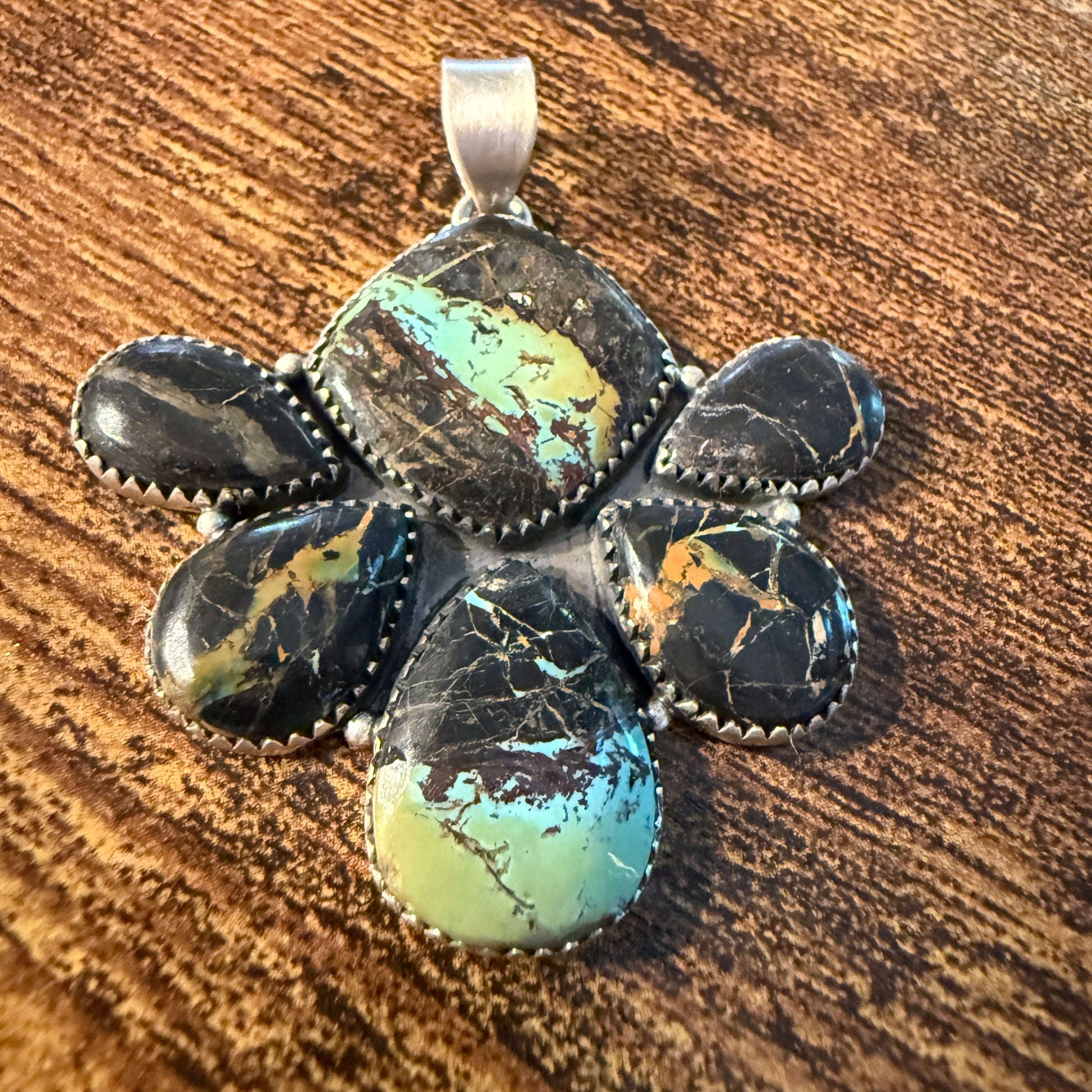 Blackjack Turquoise Premium Gemstone Pendant in Sterling Silver 2 1/4 Inch x 2 Inch Wide Wild West Boho