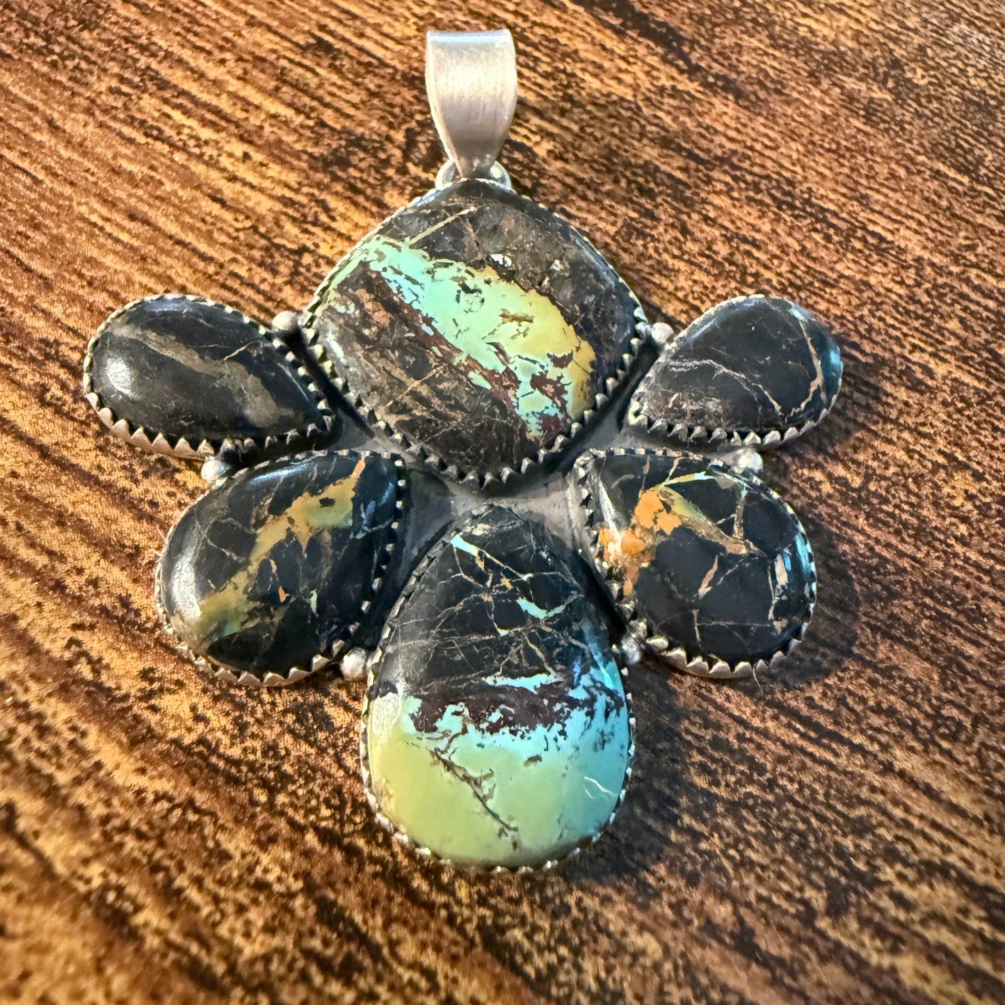 Blackjack Turquoise Premium Gemstone Pendant in Sterling Silver 2 1/4 Inch x 2 Inch Wide Wild West Boho