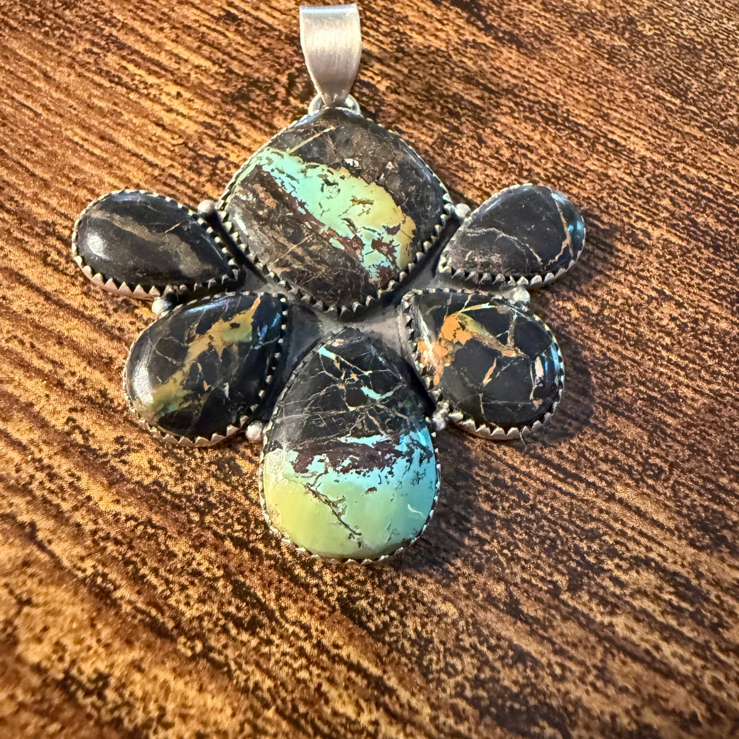 Blackjack Turquoise Premium Gemstone Pendant in Sterling Silver 2 1/4 Inch x 2 Inch Wide Wild West Boho