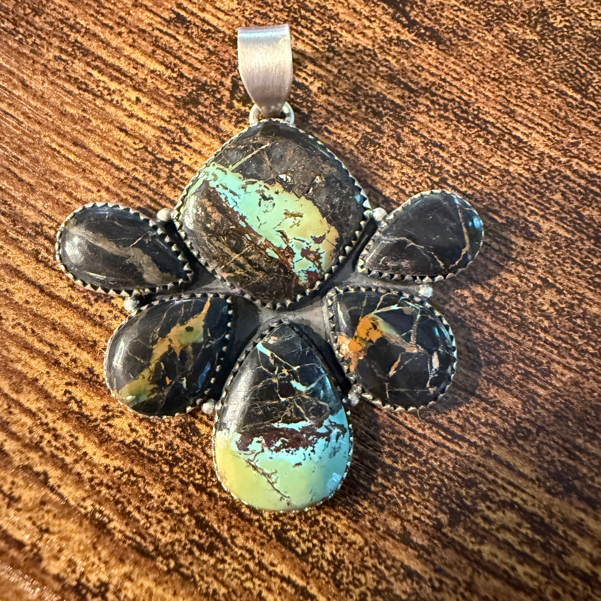 Blackjack Turquoise Premium Gemstone Pendant in Sterling Silver 2 1/4 Inch x 2 Inch Wide Wild West Boho
