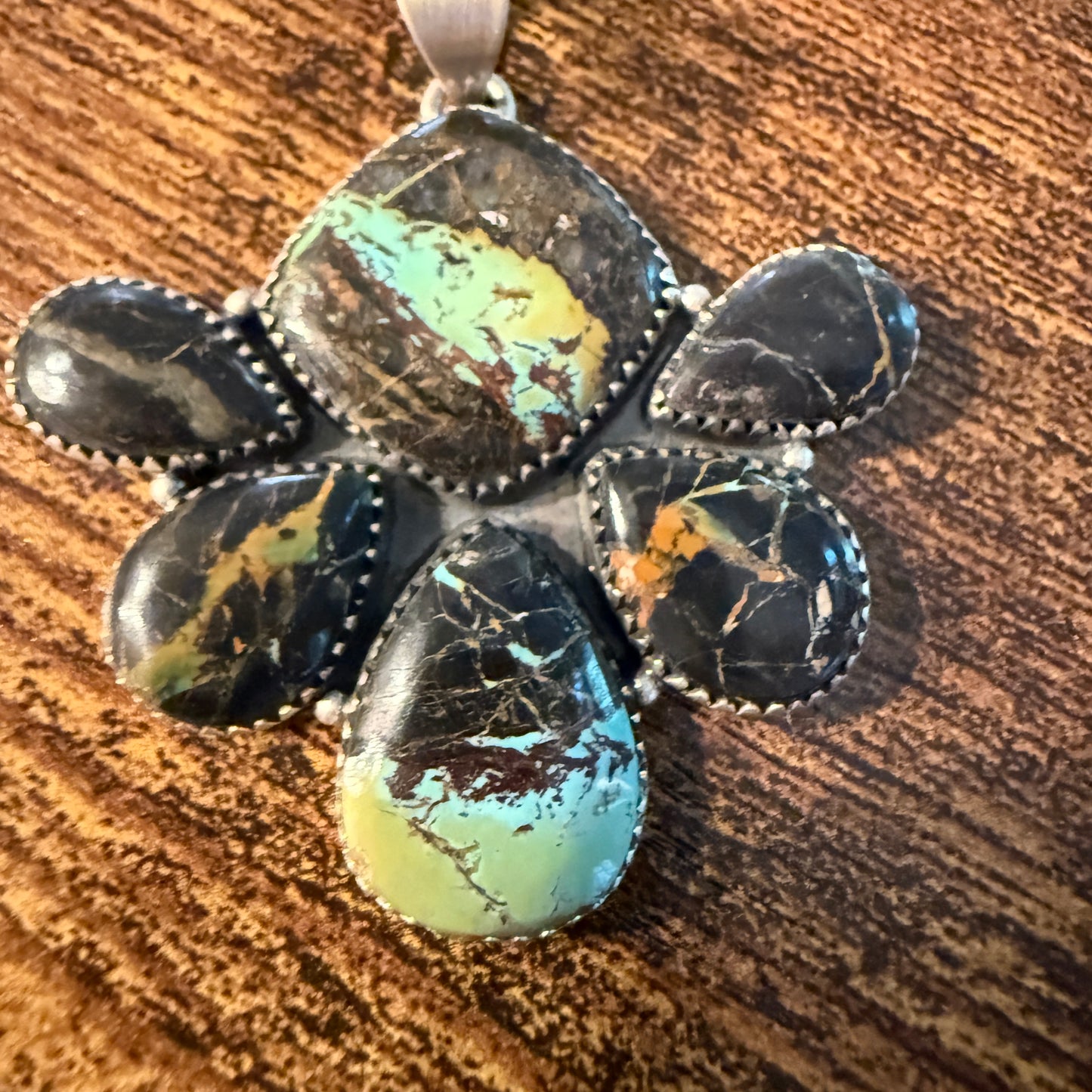Blackjack Turquoise Premium Gemstone Pendant in Sterling Silver 2 1/4 Inch x 2 Inch Wide Wild West Boho