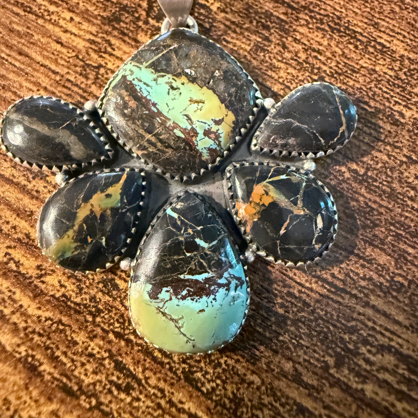 Blackjack Turquoise Premium Gemstone Pendant in Sterling Silver 2 1/4 Inch x 2 Inch Wide Wild West Boho