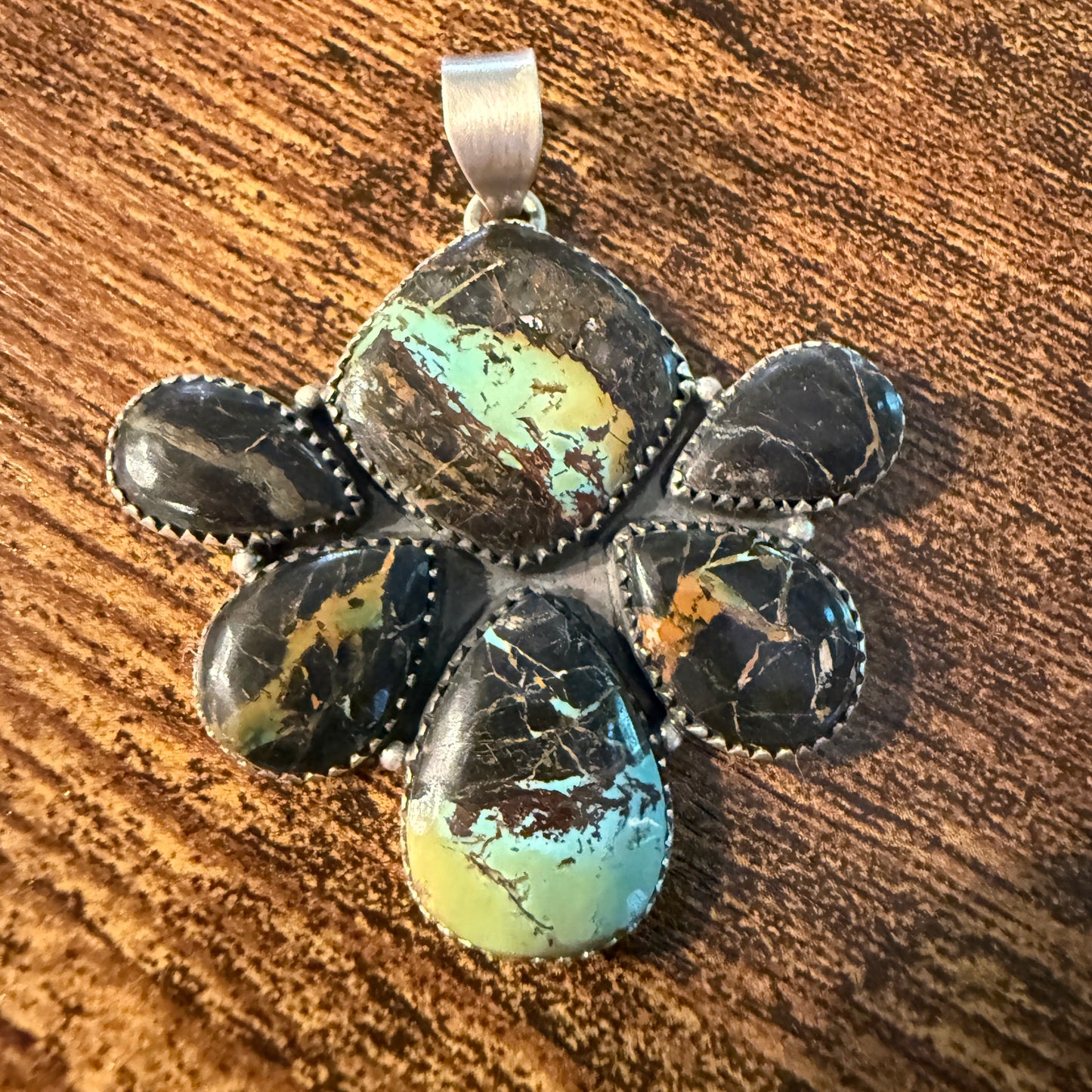 Blackjack Turquoise Premium Gemstone Pendant in Sterling Silver 2 1/4 Inch x 2 Inch Wide Wild West Boho