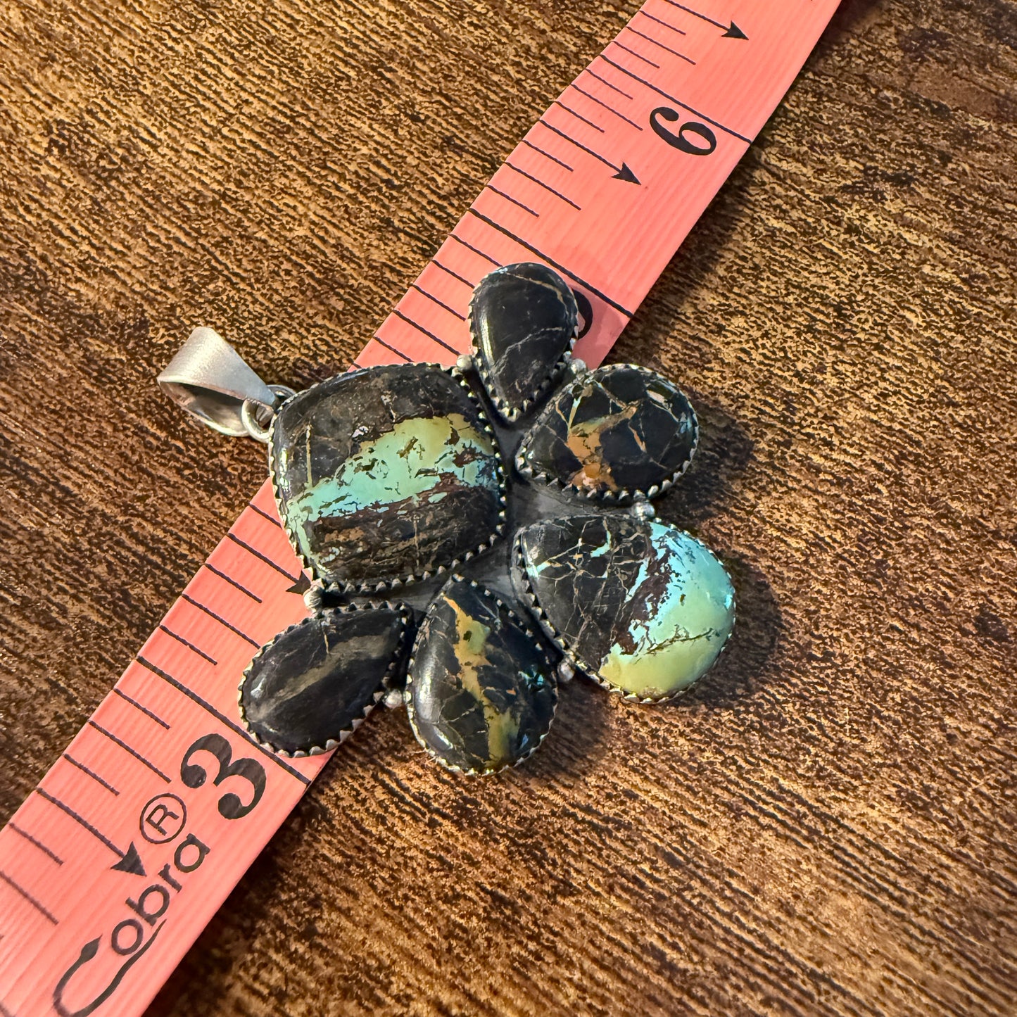 Blackjack Turquoise Premium Gemstone Pendant in Sterling Silver 2 1/4 Inch x 2 Inch Wide Wild West Boho