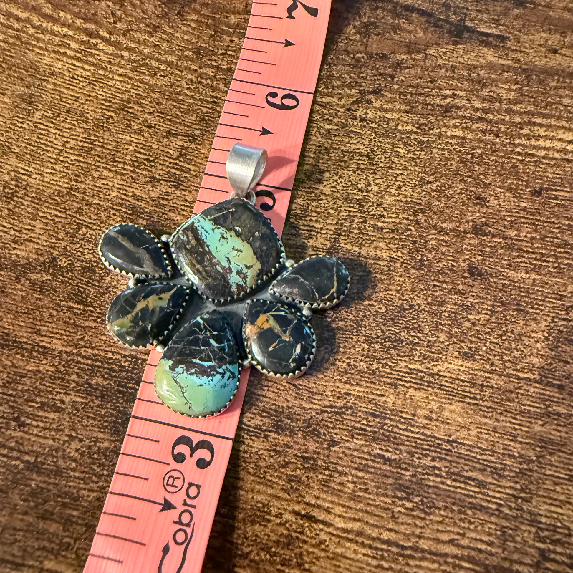 Blackjack Turquoise Premium Gemstone Pendant in Sterling Silver 2 1/4 Inch x 2 Inch Wide Wild West Boho