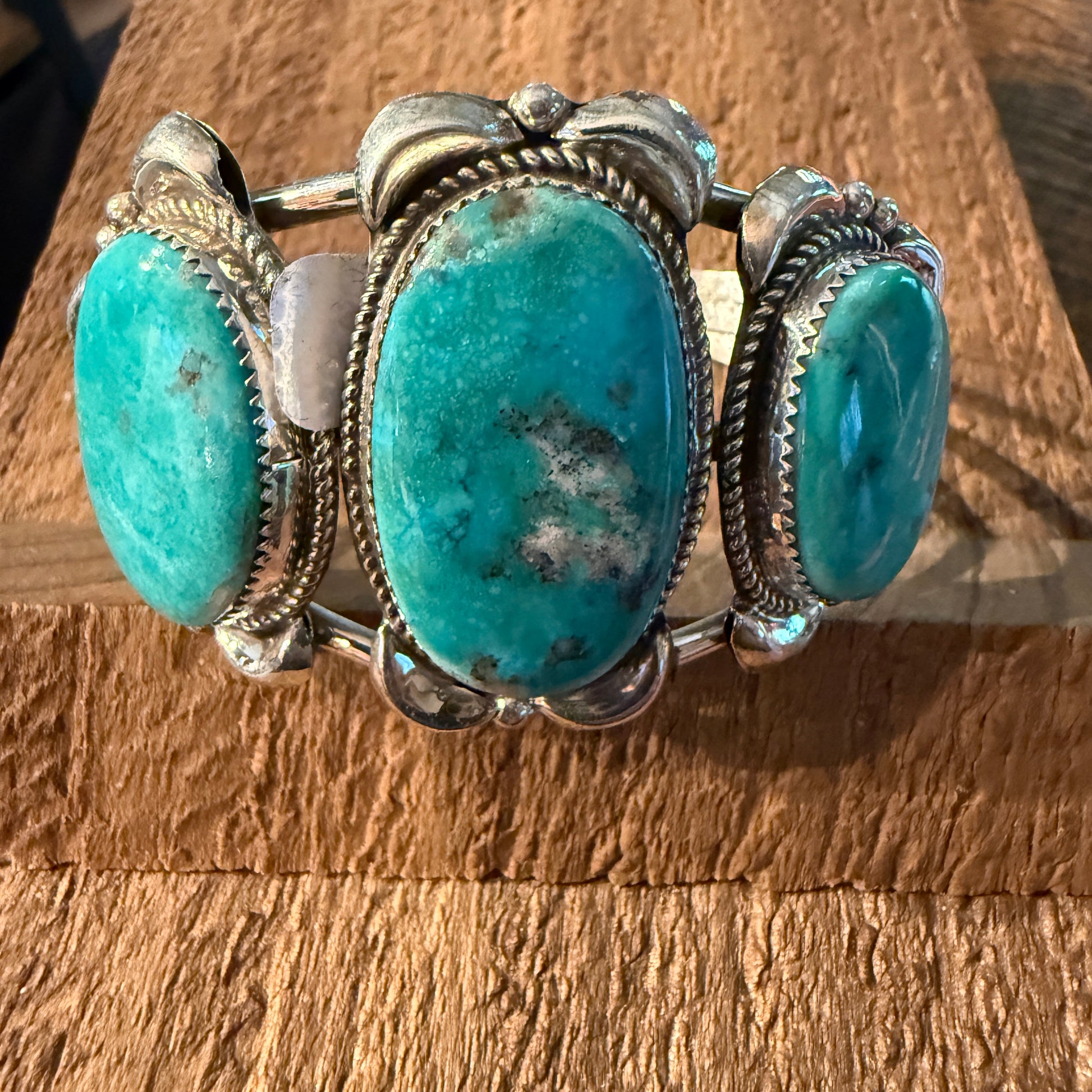 Royston Turquoise Donovan Nez Navajo Handmade Wide Cuff Bracelet Sterling Silver Wild West Boho