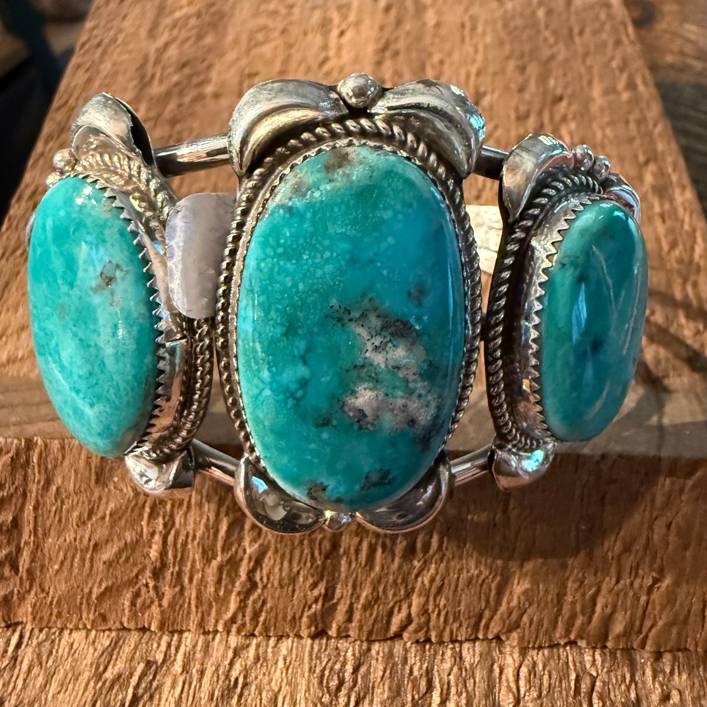 Royston Turquoise Donovan Nez Navajo Handmade Wide Cuff Bracelet Sterling Silver Wild West Boho