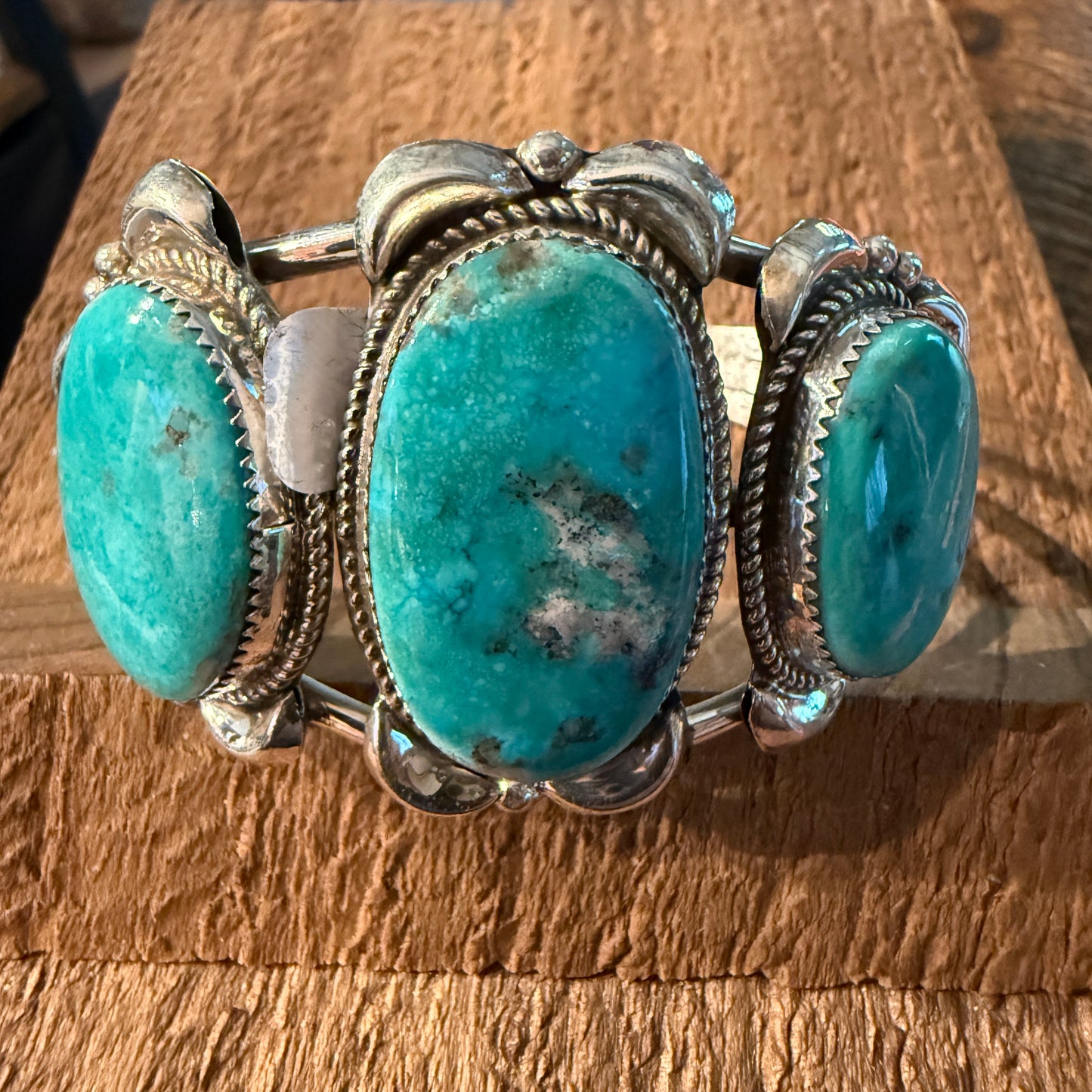 Royston Turquoise Donovan Nez Navajo Handmade Wide Cuff Bracelet Sterling Silver Wild West Boho