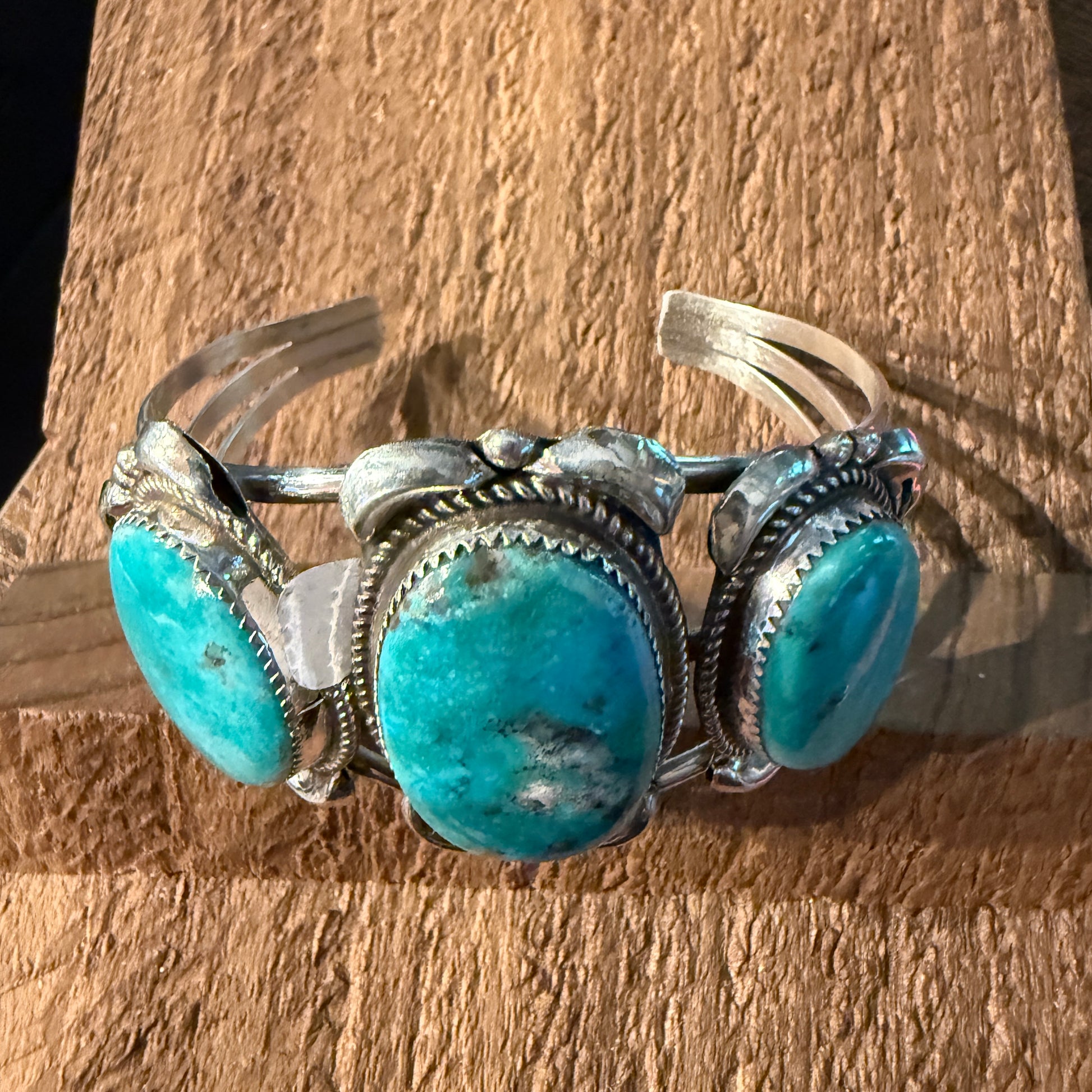 Royston Turquoise Donovan Nez Navajo Handmade Wide Cuff Bracelet Sterling Silver Wild West Boho