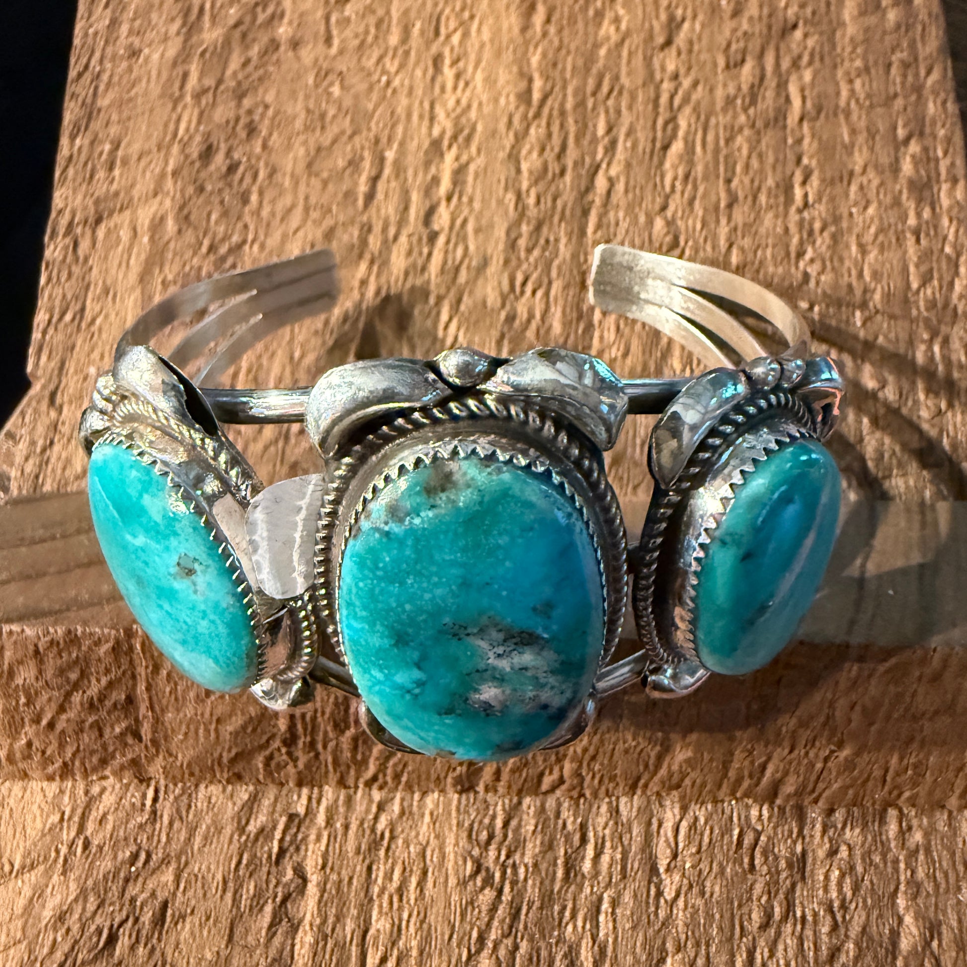 Royston Turquoise Donovan Nez Navajo Handmade Wide Cuff Bracelet Sterling Silver Wild West Boho