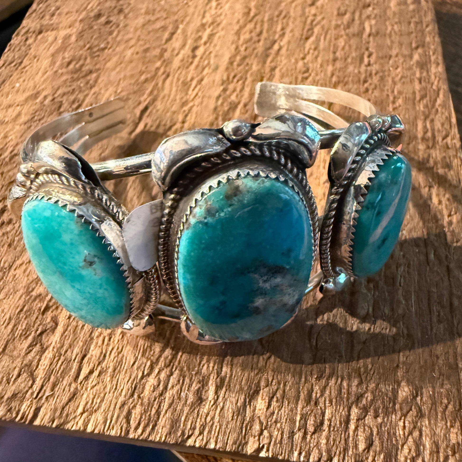 Royston Turquoise Donovan Nez Navajo Handmade Wide Cuff Bracelet Sterling Silver Wild West Boho