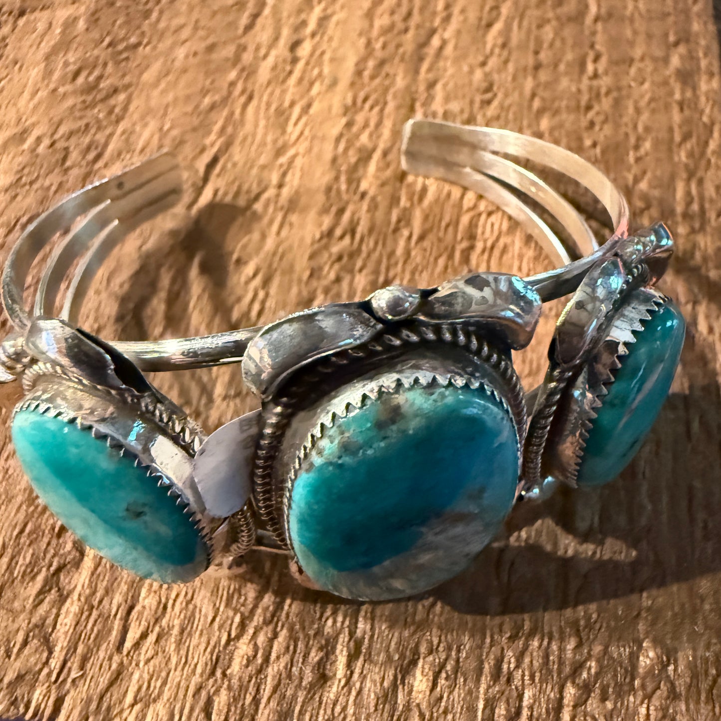 Royston Turquoise Donovan Nez Navajo Handmade Wide Cuff Bracelet Sterling Silver Wild West Boho