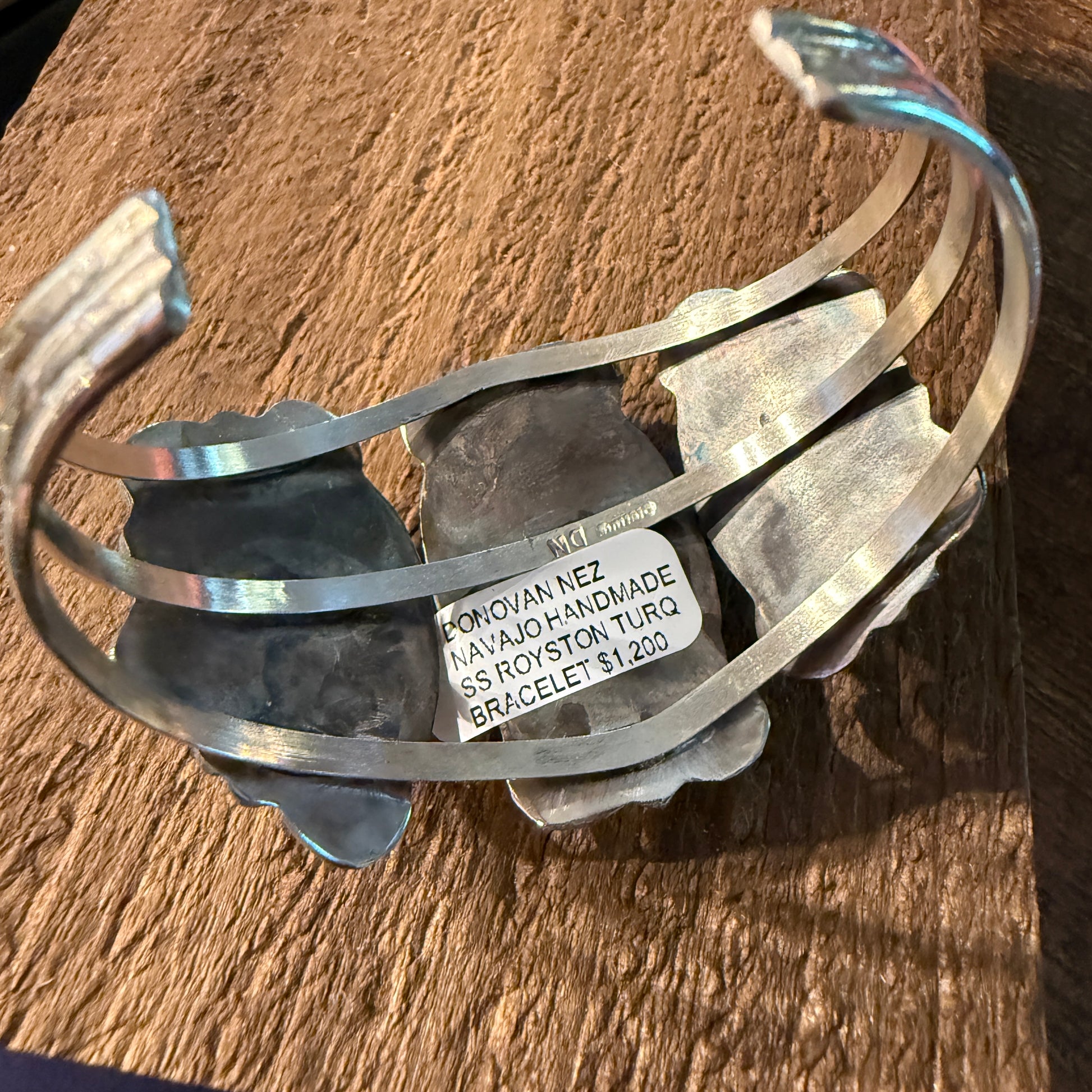 Royston Turquoise Donovan Nez Navajo Handmade Wide Cuff Bracelet Sterling Silver Wild West Boho