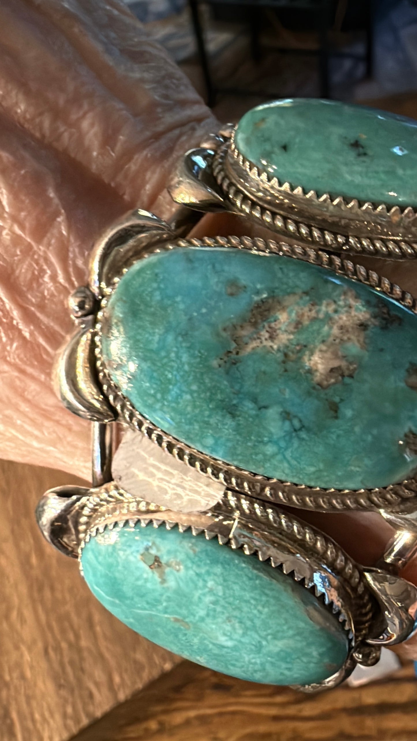 Royston Turquoise Donovan Nez Navajo Handmade Wide Cuff Bracelet Sterling Silver Wild West Boho