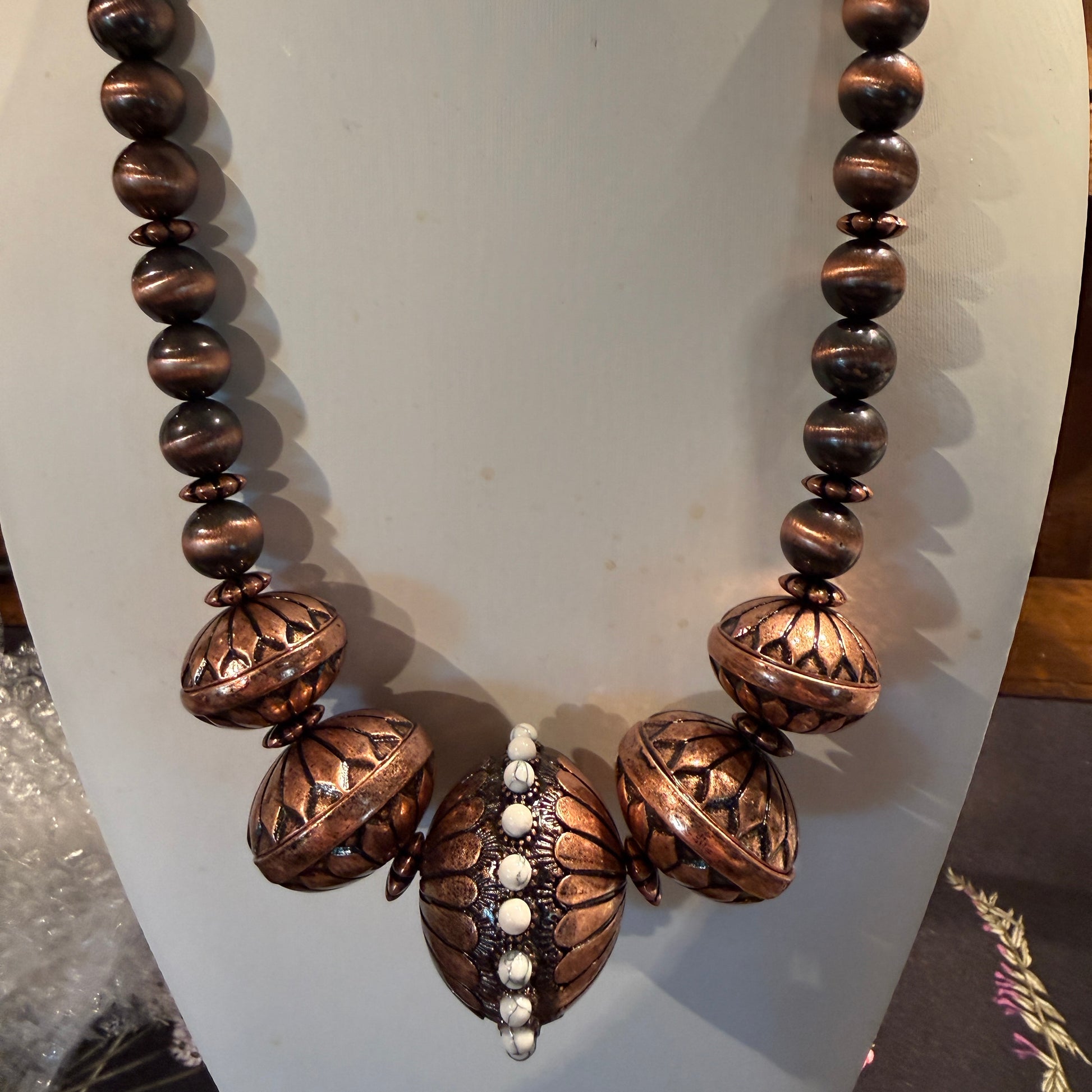 Handcrafted Navajo Style Copper Beaded Chunky Necklace Southwest Wild West Boho