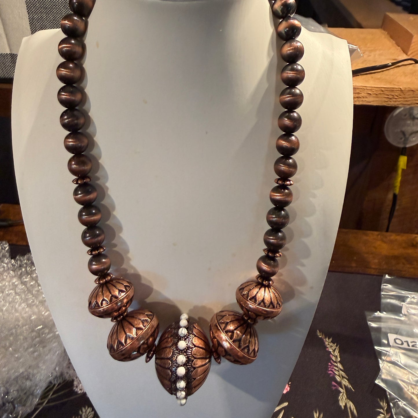 Handcrafted Navajo Style Copper Beaded Chunky Necklace Southwest Wild West Boho
