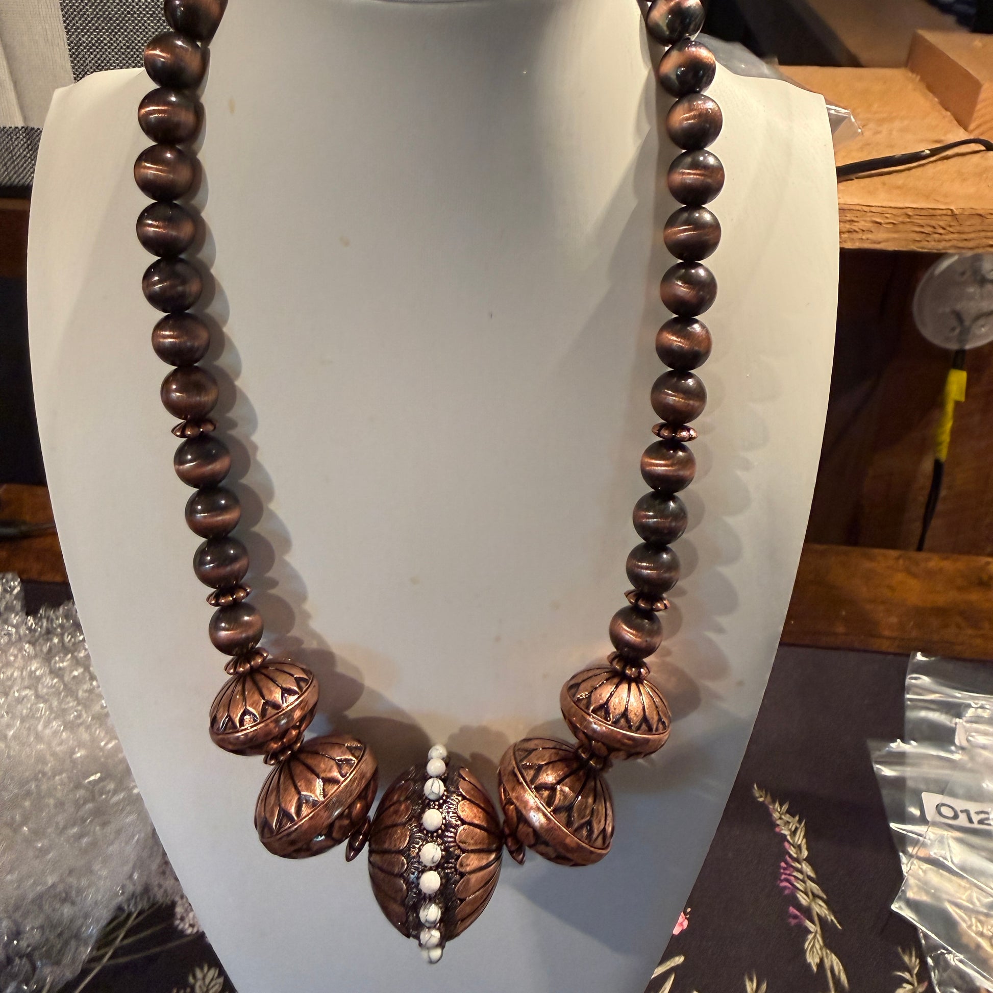 Handcrafted Navajo Style Copper Beaded Chunky Necklace Southwest Wild West Boho