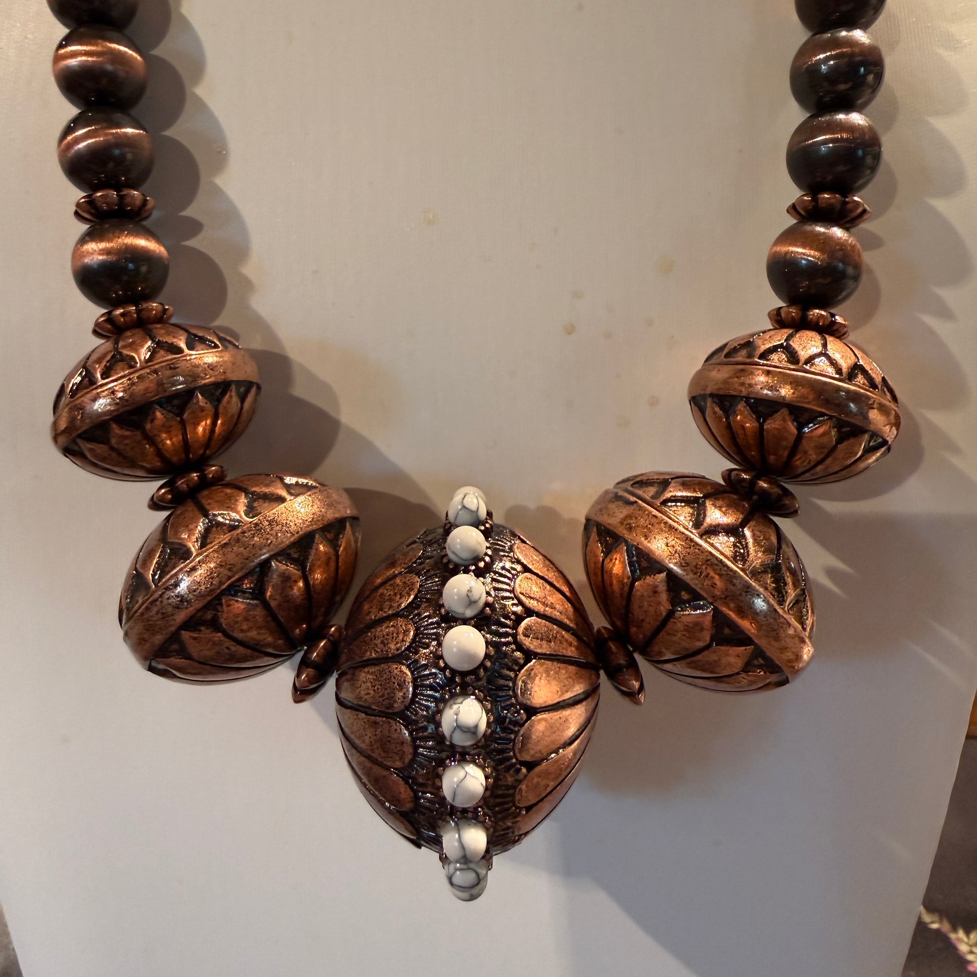 Handcrafted Navajo Style Copper Beaded Chunky Necklace Southwest Wild West Boho