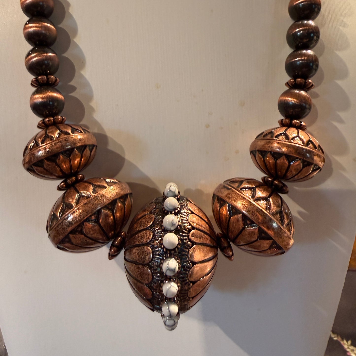 Handcrafted Navajo Style Copper Beaded Chunky Necklace Southwest Wild West Boho