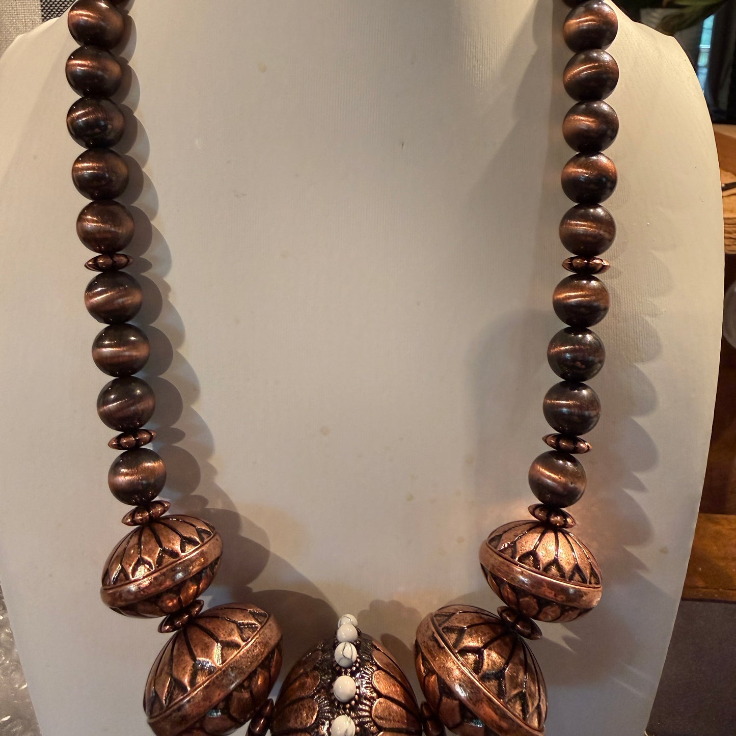 Handcrafted Navajo Style Copper Beaded Chunky Necklace Southwest Wild West Boho