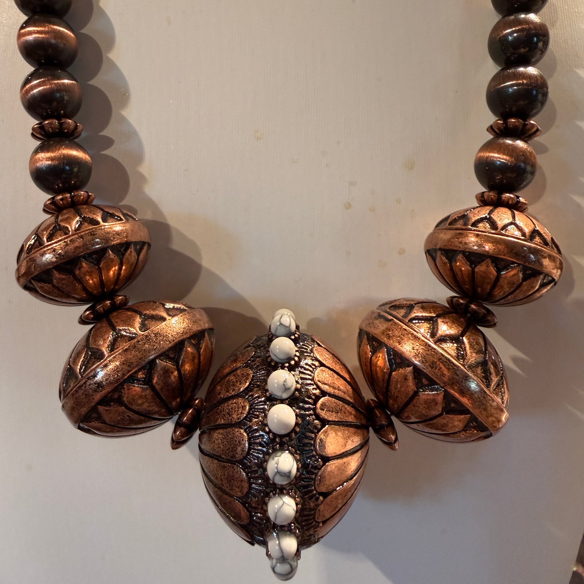 Handcrafted Navajo Style Copper Beaded Chunky Necklace Southwest Wild West Boho