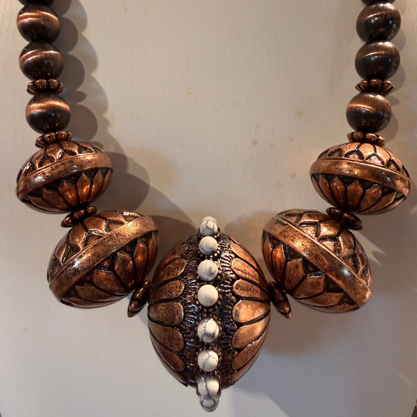 Handcrafted Navajo Style Copper Beaded Chunky Necklace Southwest Wild West Boho