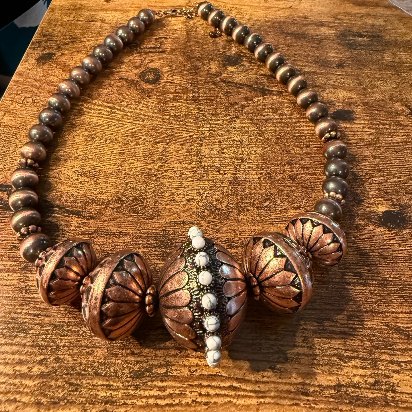 Handcrafted Navajo Style Copper Beaded Chunky Necklace Southwest Wild West Boho