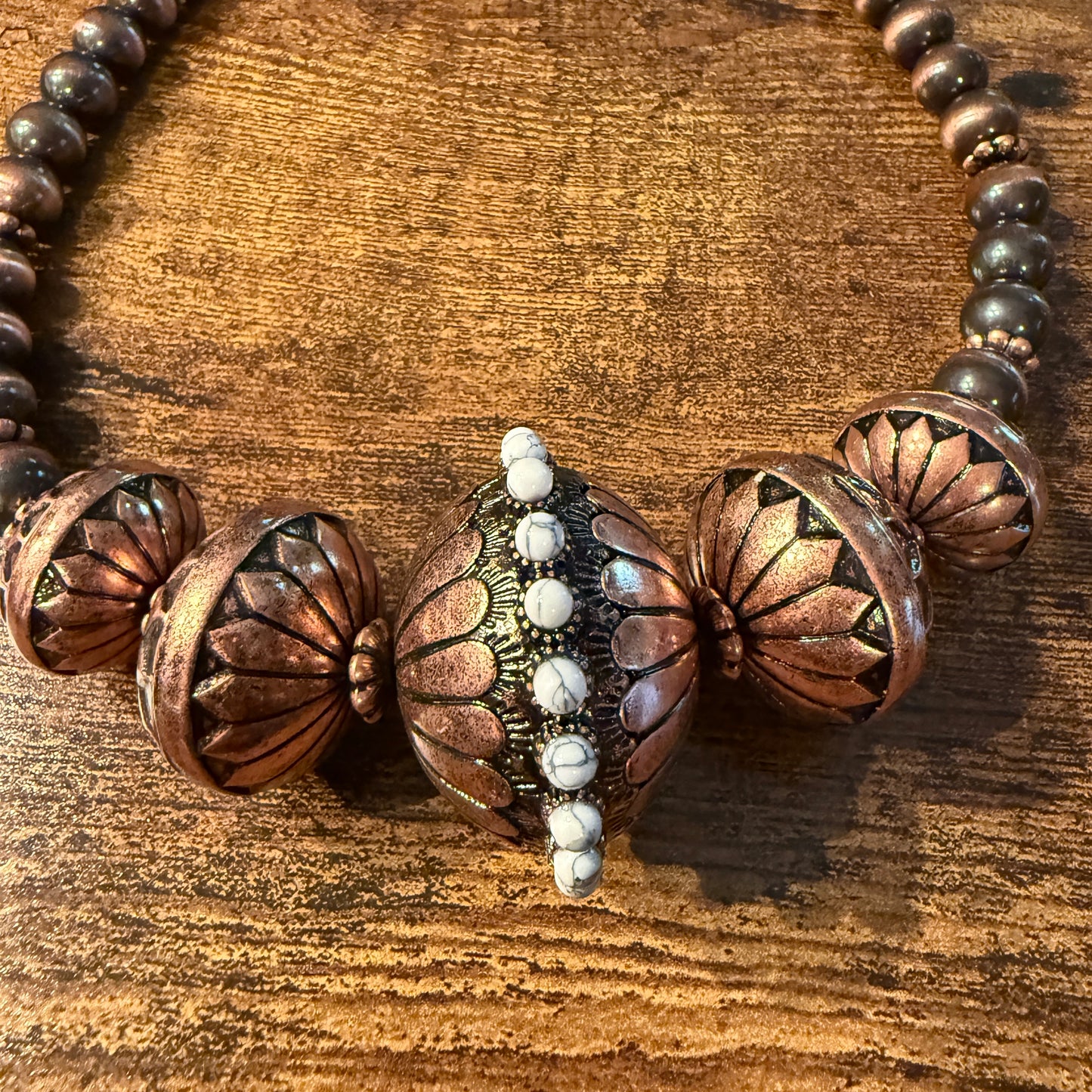Handcrafted Navajo Style Copper Beaded Chunky Necklace Southwest Wild West Boho