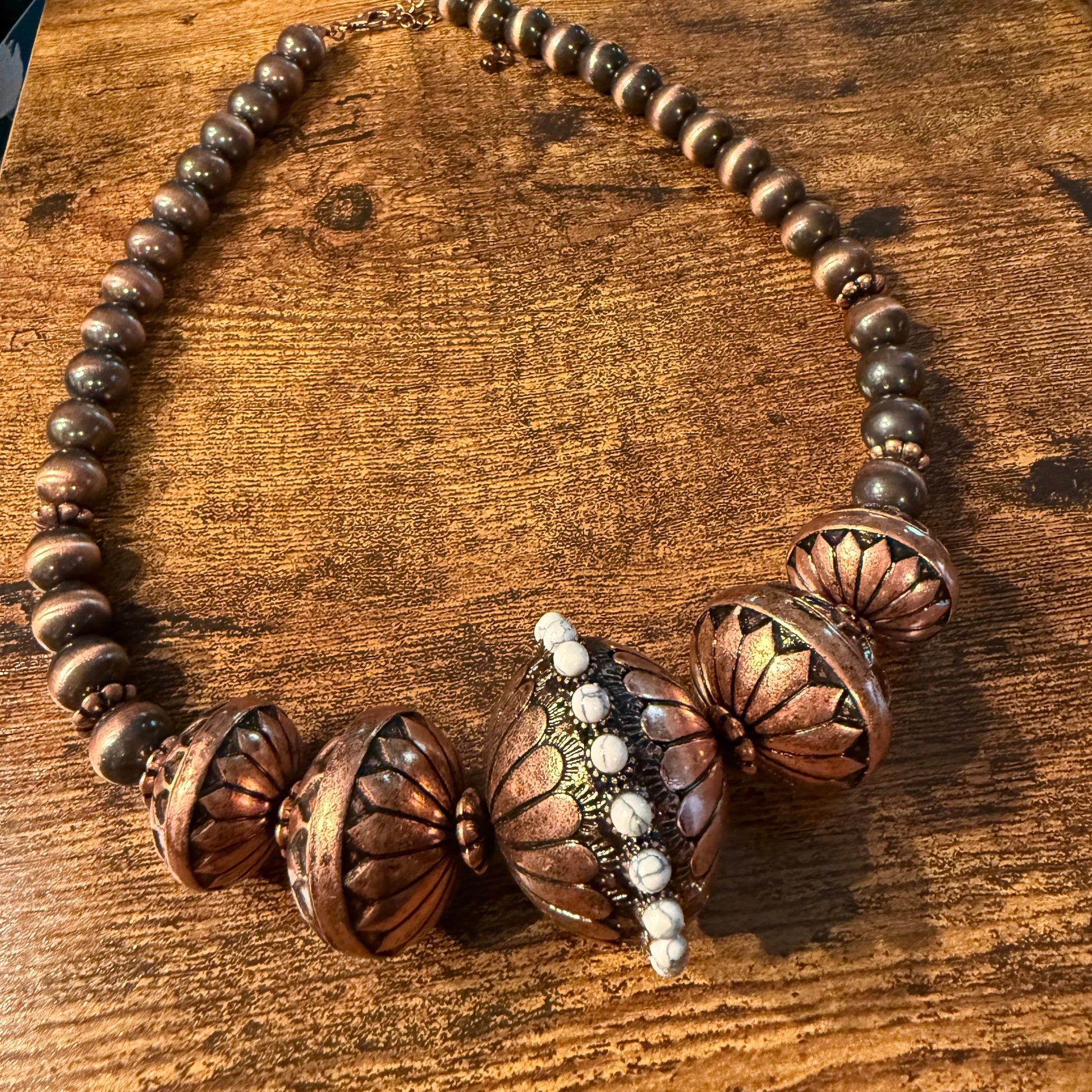 Handcrafted Navajo Style Copper Beaded Chunky Necklace Southwest Wild West Boho