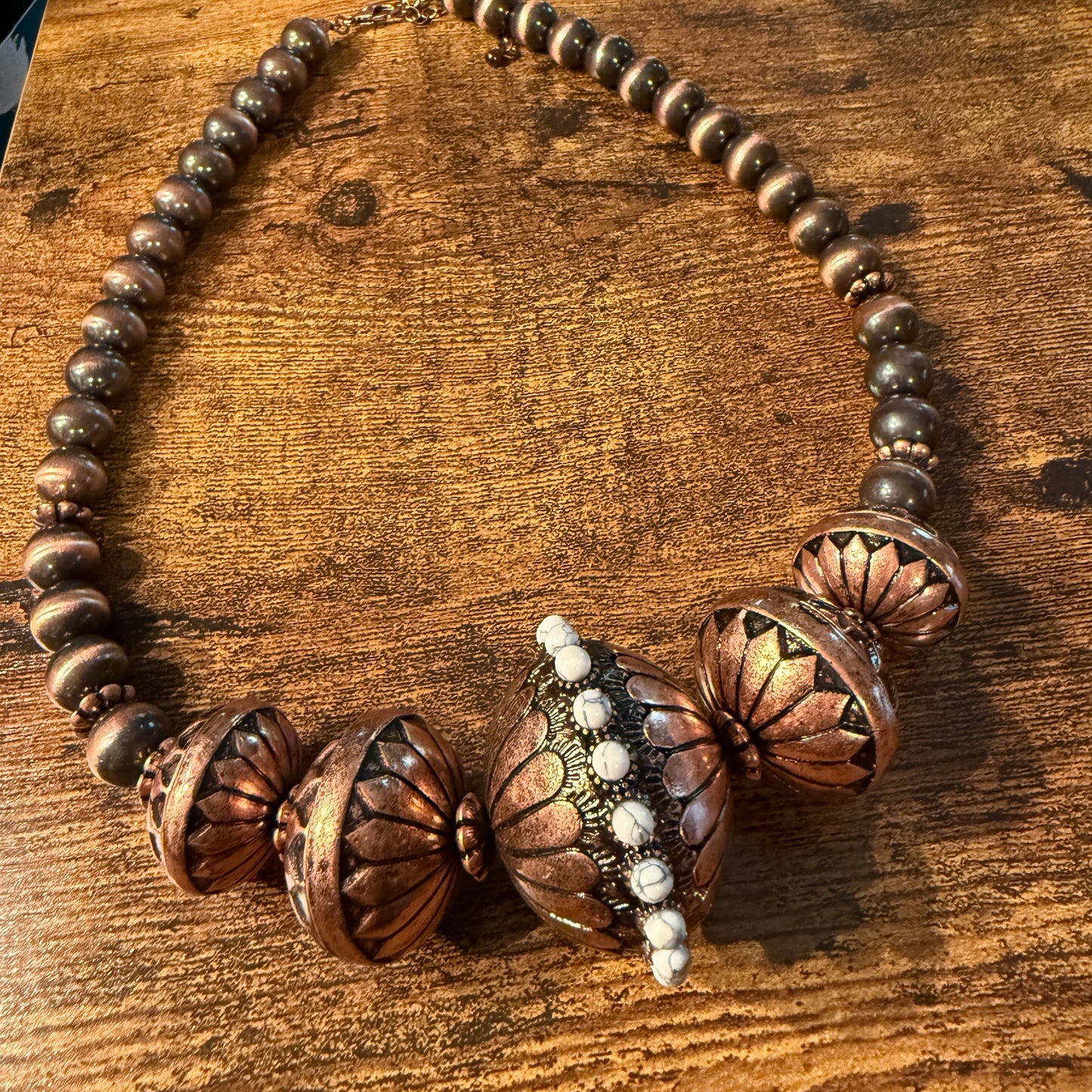 Handcrafted Navajo Style Copper Beaded Chunky Necklace Southwest Wild West Boho