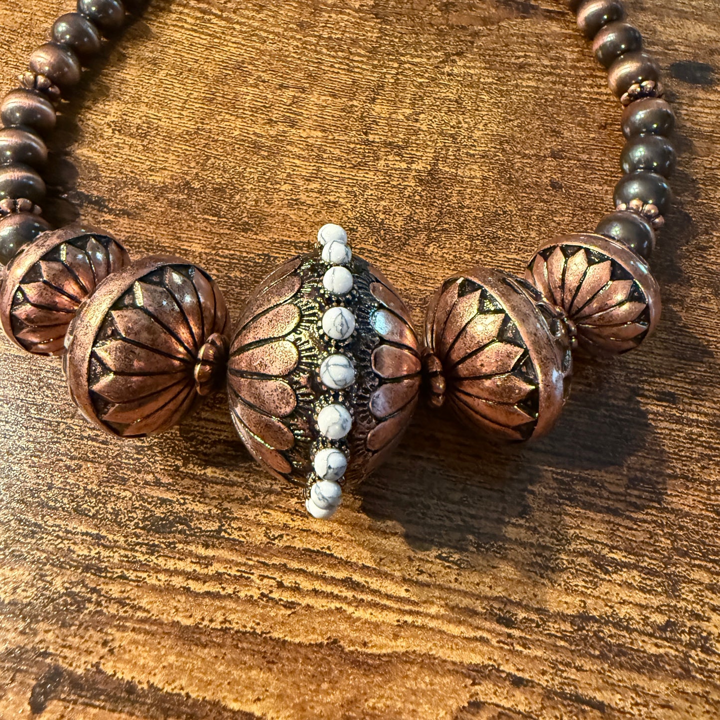Handcrafted Navajo Style Copper Beaded Chunky Necklace Southwest Wild West Boho