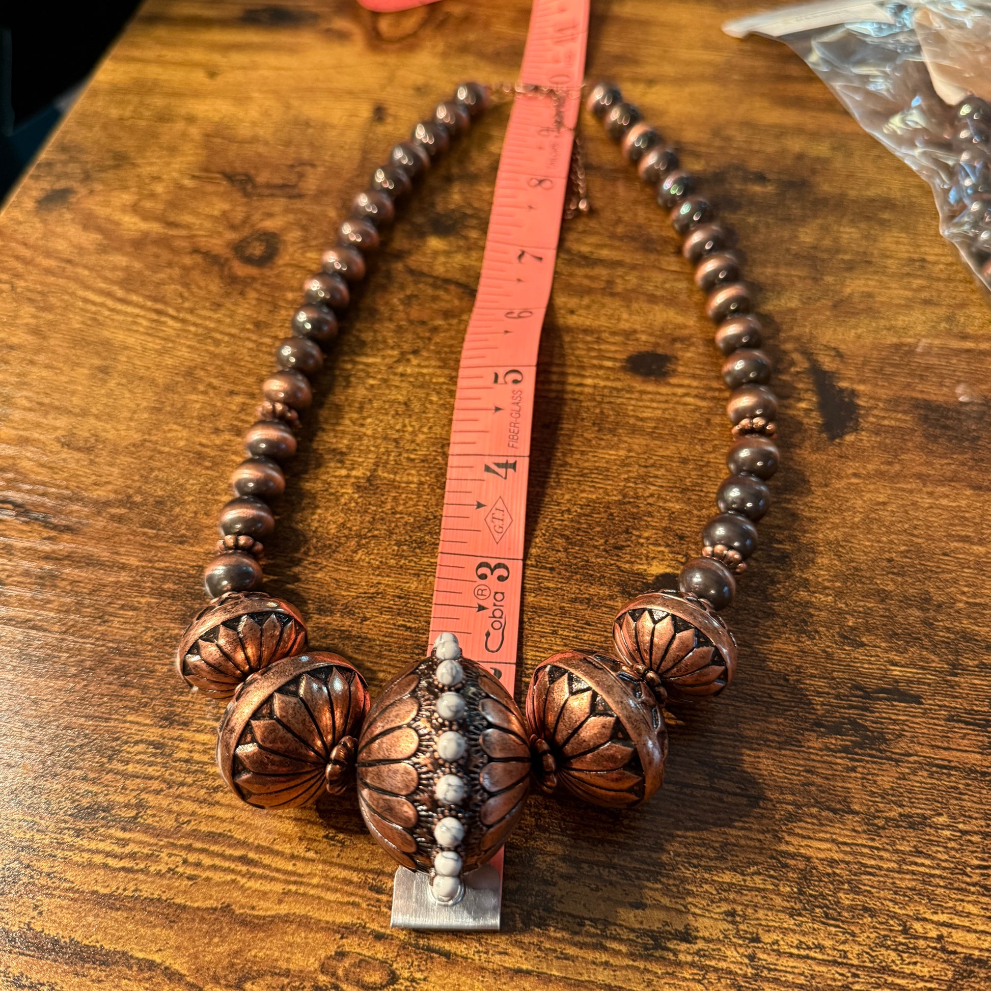 Handcrafted Navajo Style Copper Beaded Chunky Necklace Southwest Wild West Boho