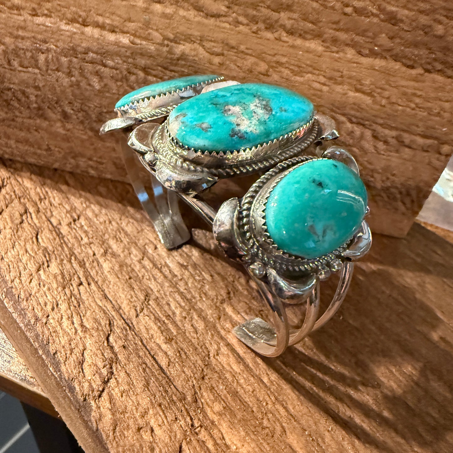 Royston Turquoise Donovan Nez Navajo Handmade Wide Cuff Bracelet Sterling Silver Wild West Boho