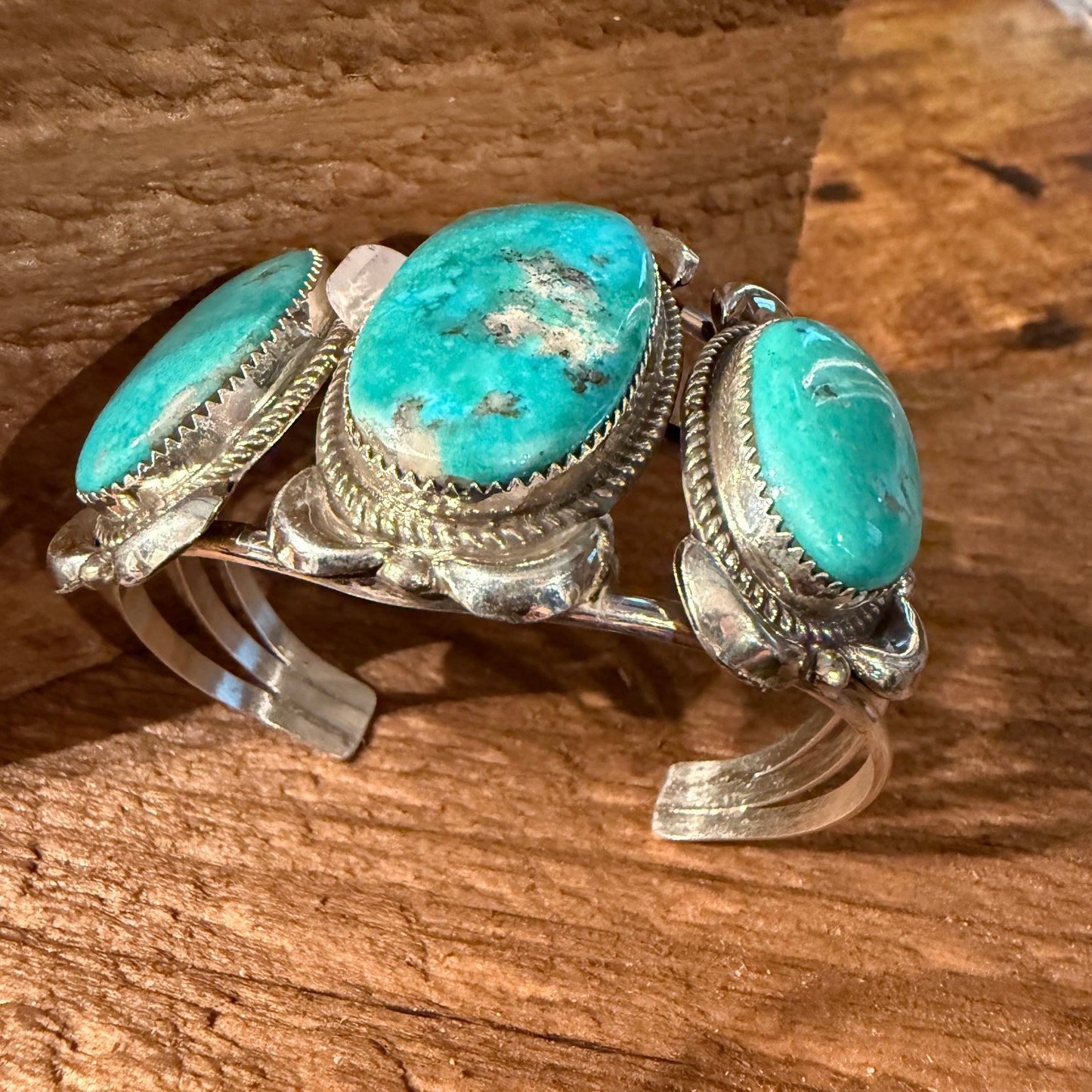 Royston Turquoise Donovan Nez Navajo Handmade Wide Cuff Bracelet Sterling Silver Wild West Boho