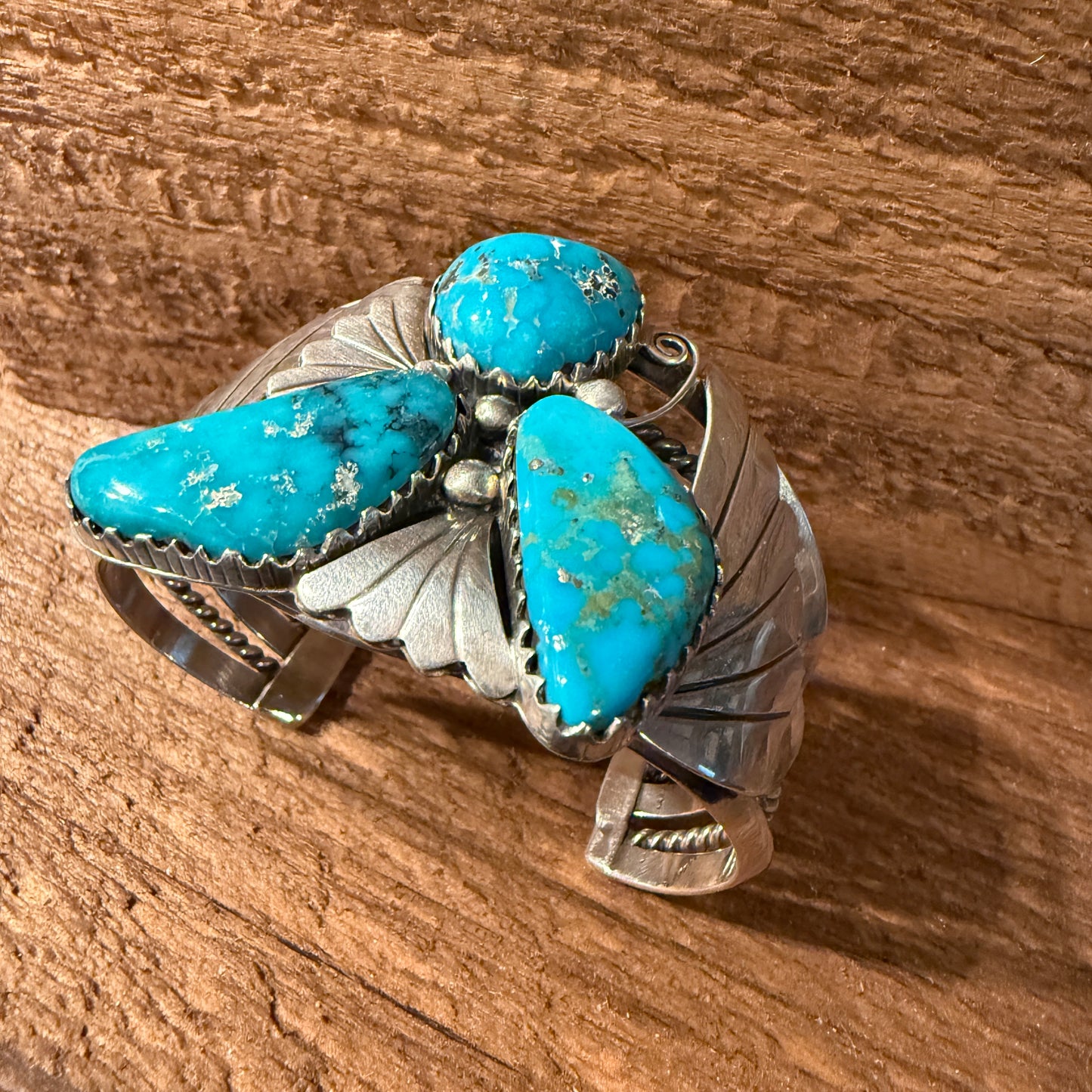 Kingman Turquoise Heavy Wide Cuff Bracelet in Sterling Silver Wild West Boho