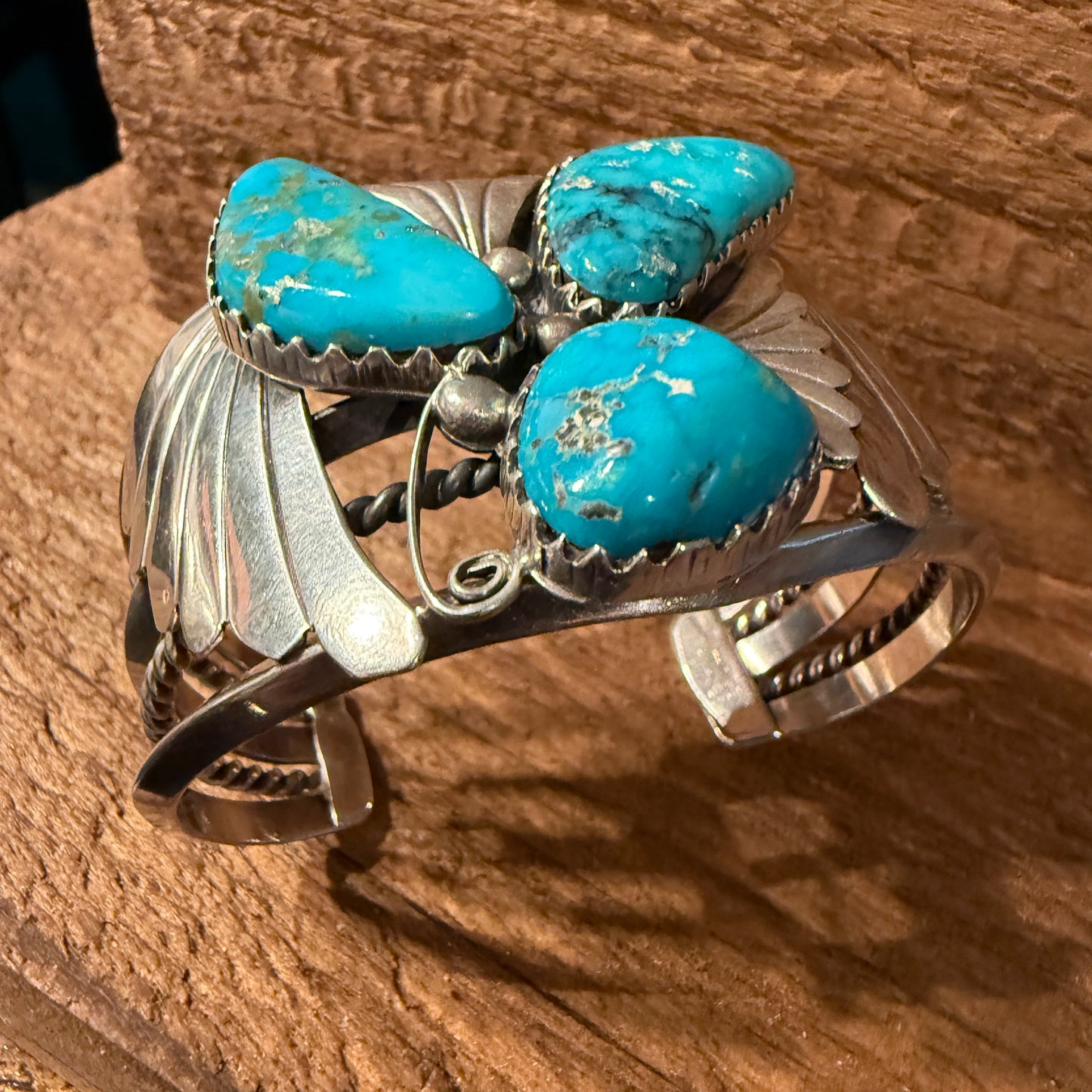 Kingman Turquoise Heavy Wide Cuff Bracelet in Sterling Silver Wild West Boho