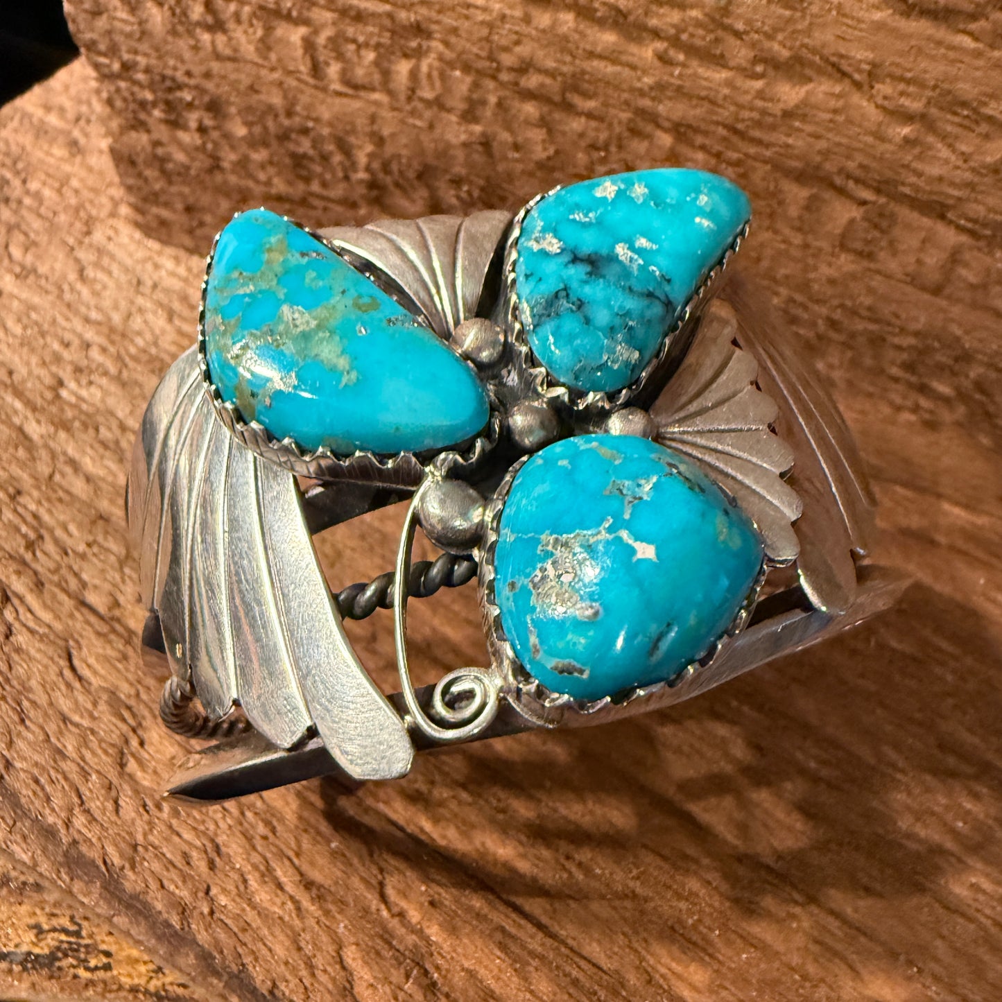 Kingman Turquoise Heavy Wide Cuff Bracelet in Sterling Silver Wild West Boho
