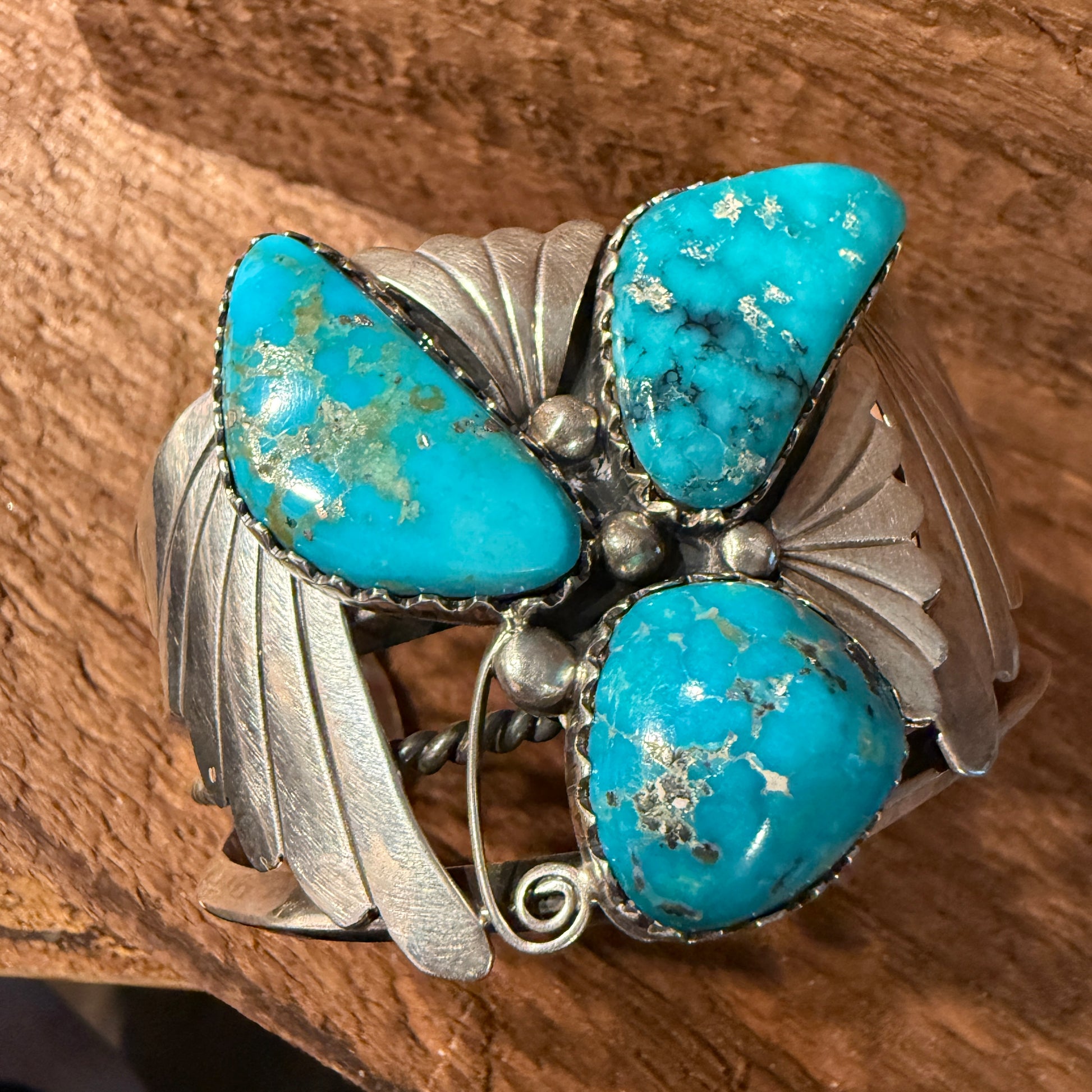 Kingman Turquoise Heavy Wide Cuff Bracelet in Sterling Silver Wild West Boho