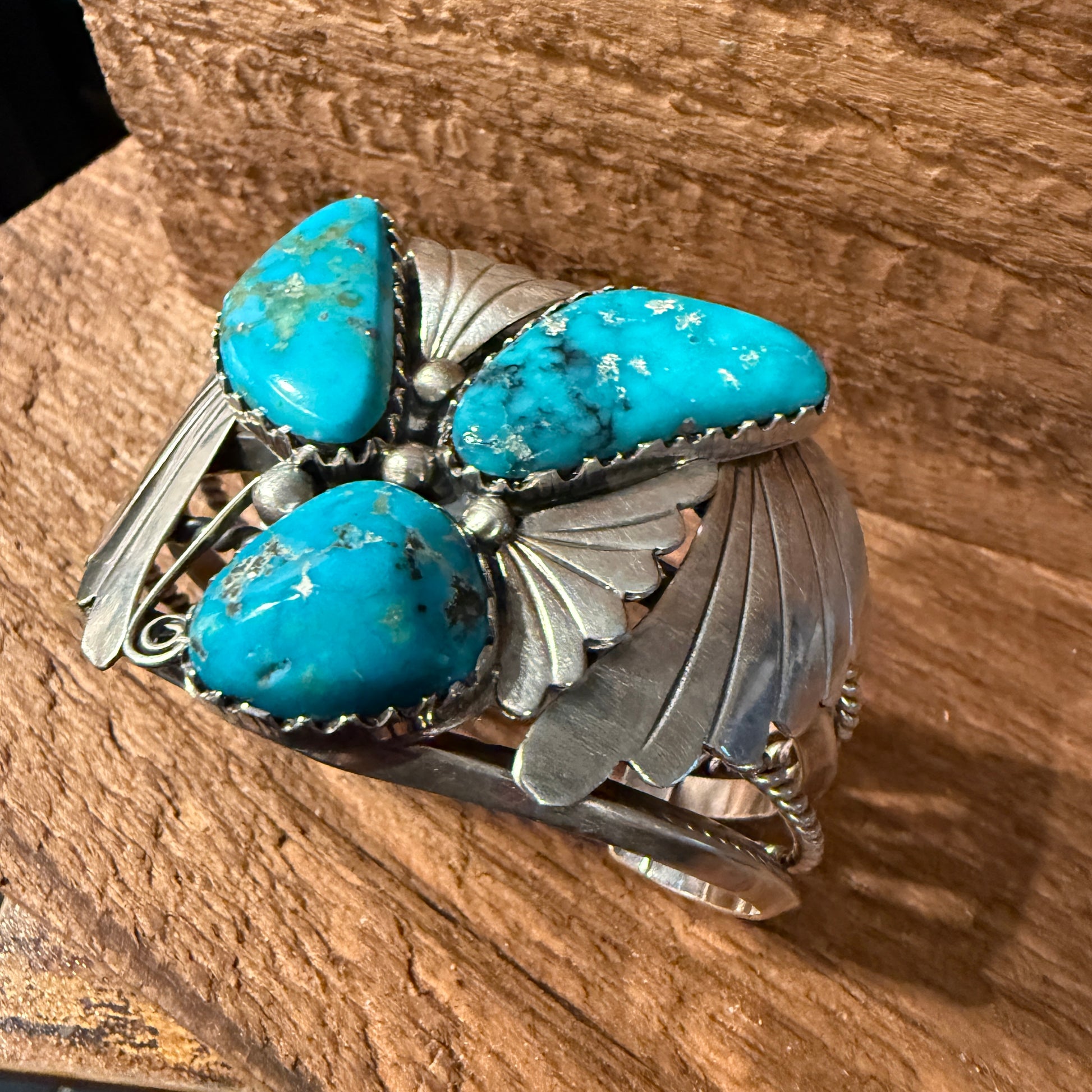 Kingman Turquoise Heavy Wide Cuff Bracelet in Sterling Silver Wild West Boho