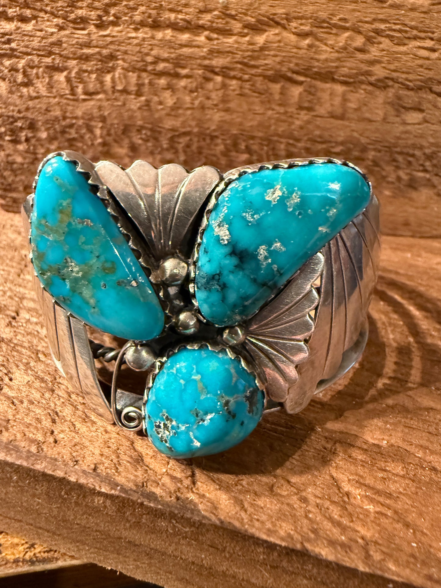 Kingman Turquoise Heavy Wide Cuff Bracelet in Sterling Silver Wild West Boho