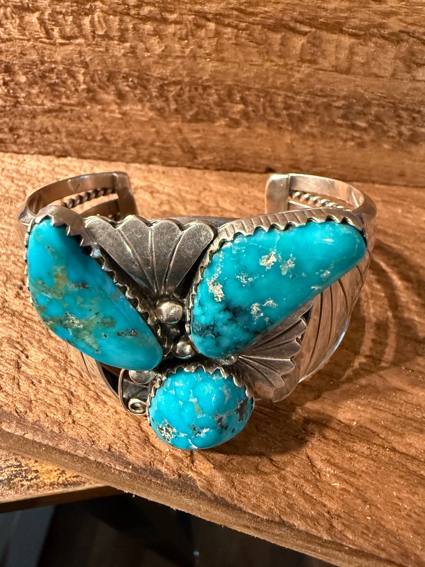Kingman Turquoise Heavy Wide Cuff Bracelet in Sterling Silver Wild West Boho
