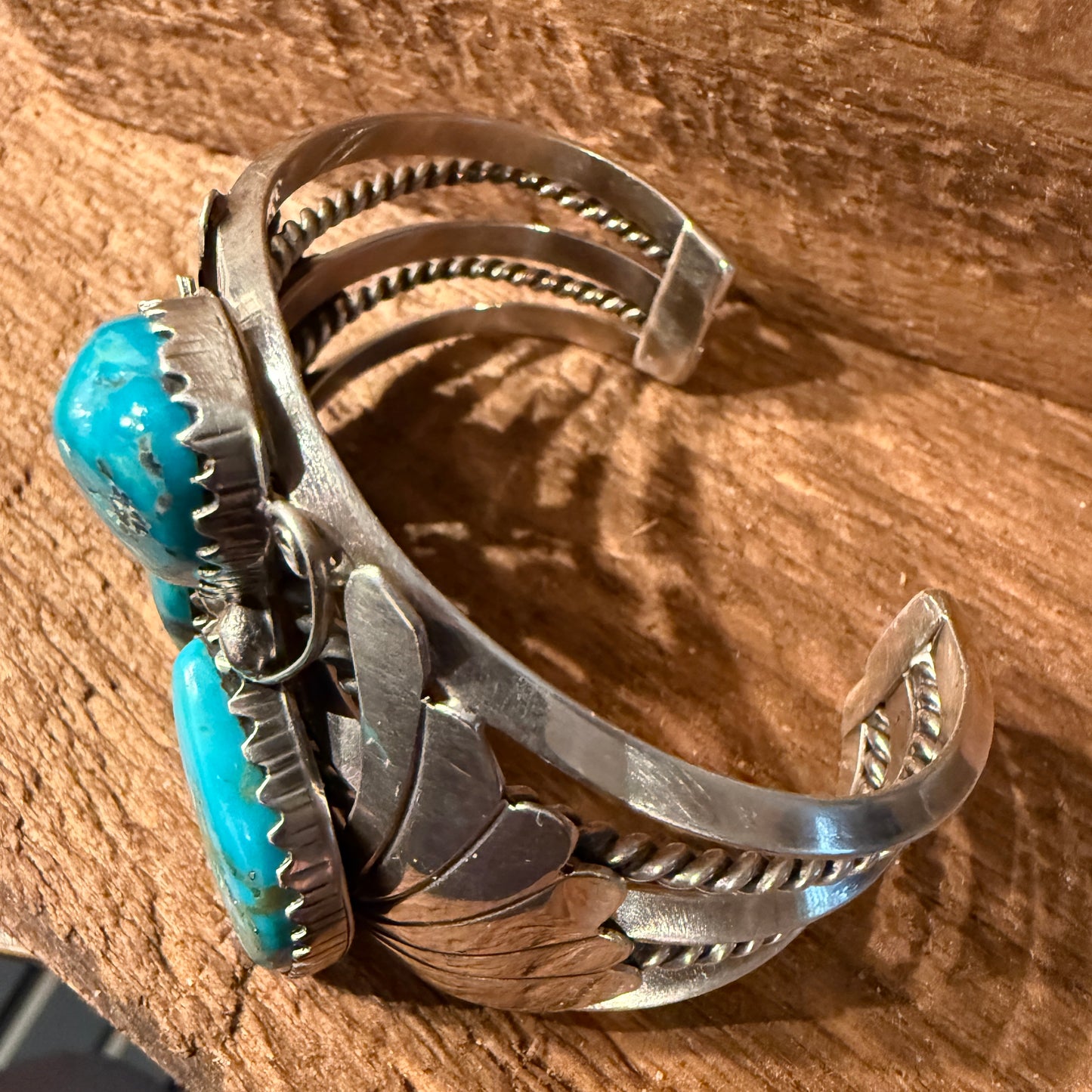 Kingman Turquoise Heavy Wide Cuff Bracelet in Sterling Silver Wild West Boho