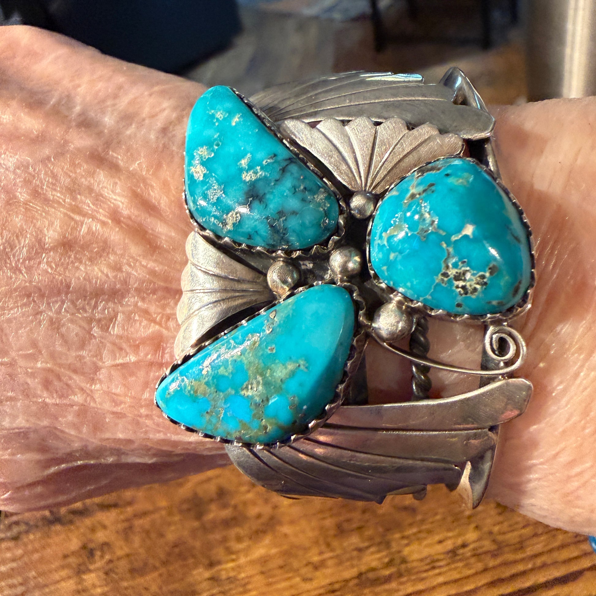 Kingman Turquoise Heavy Wide Cuff Bracelet in Sterling Silver Wild West Boho