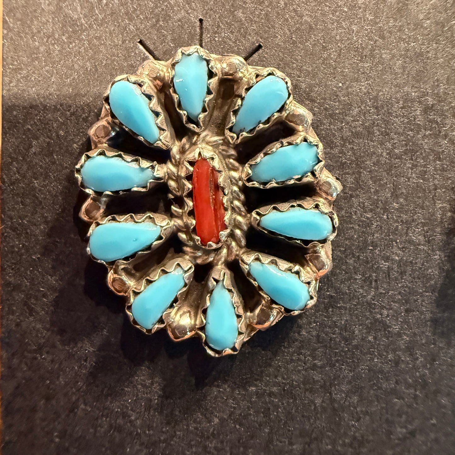 Navajo Handmade Milton James Turquoise and Coral Stud Earrings in Sterling Silver Wild West Boho