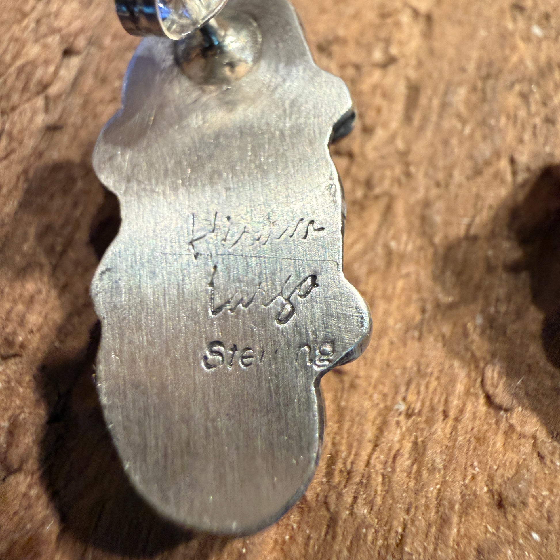 Signed Native Made Queen Pink Conch Gemstone Stud Earrings in Sterling Silver Wild West Boho